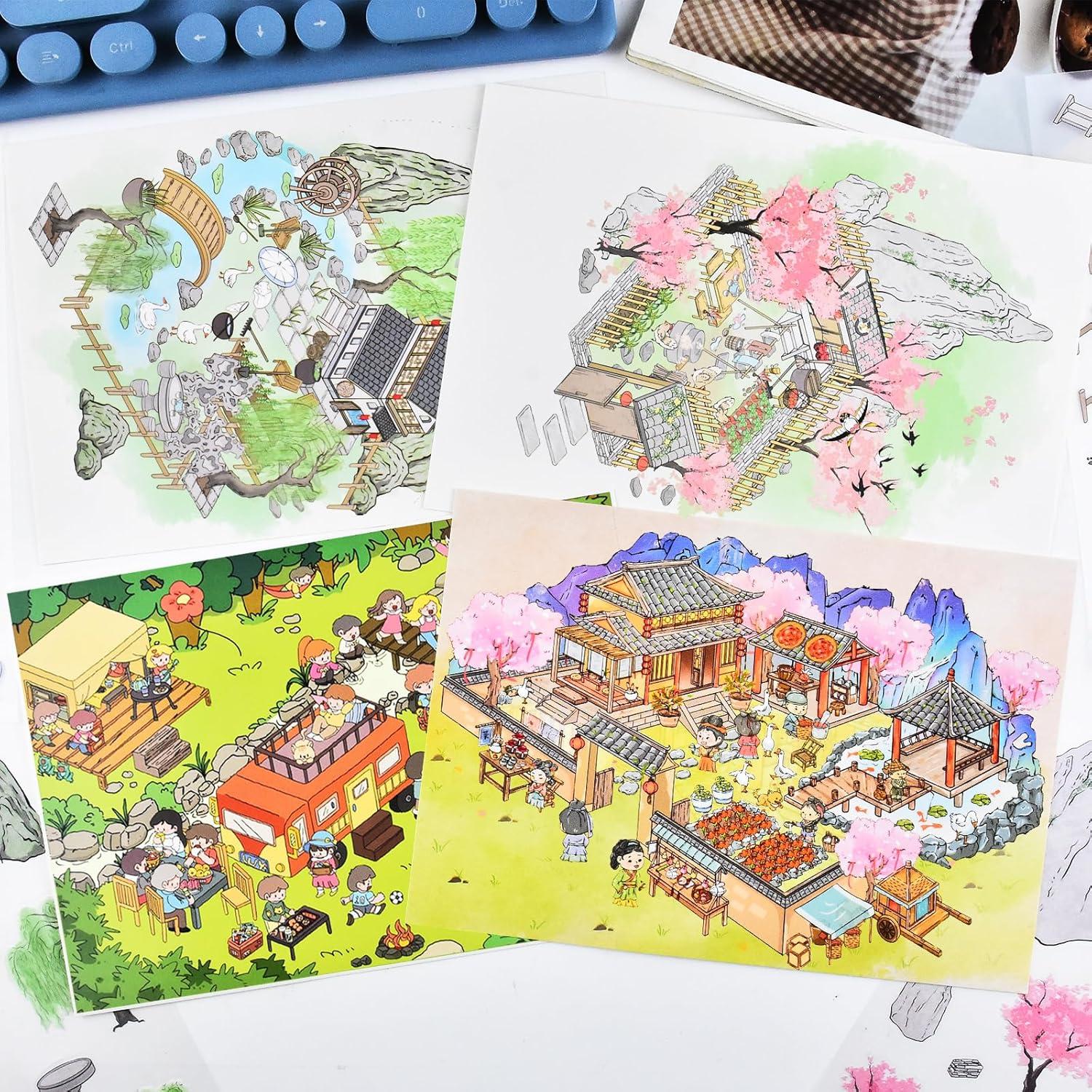 4 Sets de Pegatinas 3D Vintage HOMICO para Mini Casa