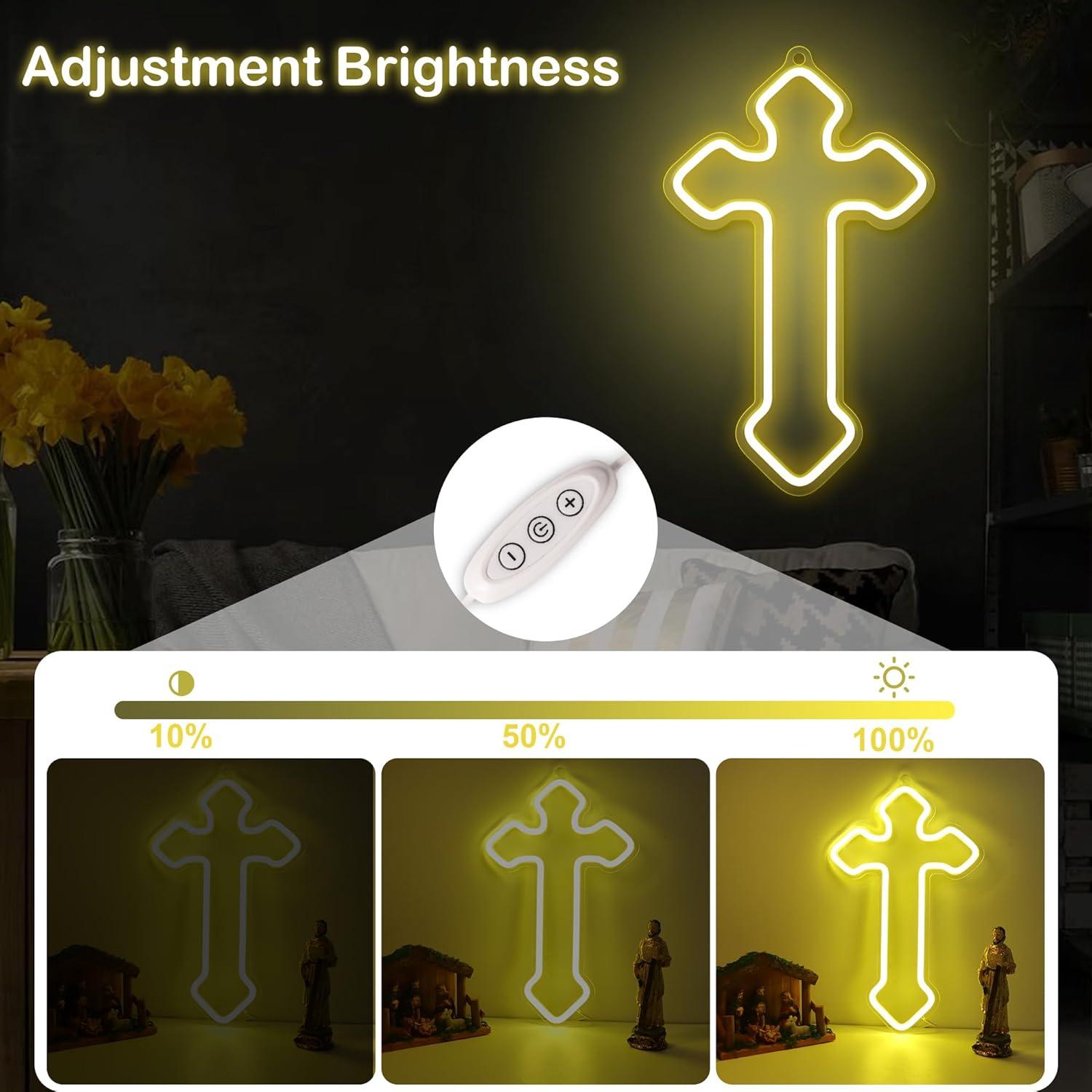 Luz de Neón Cruz Attivolife LED Regulable USB 33.8x20.4cm