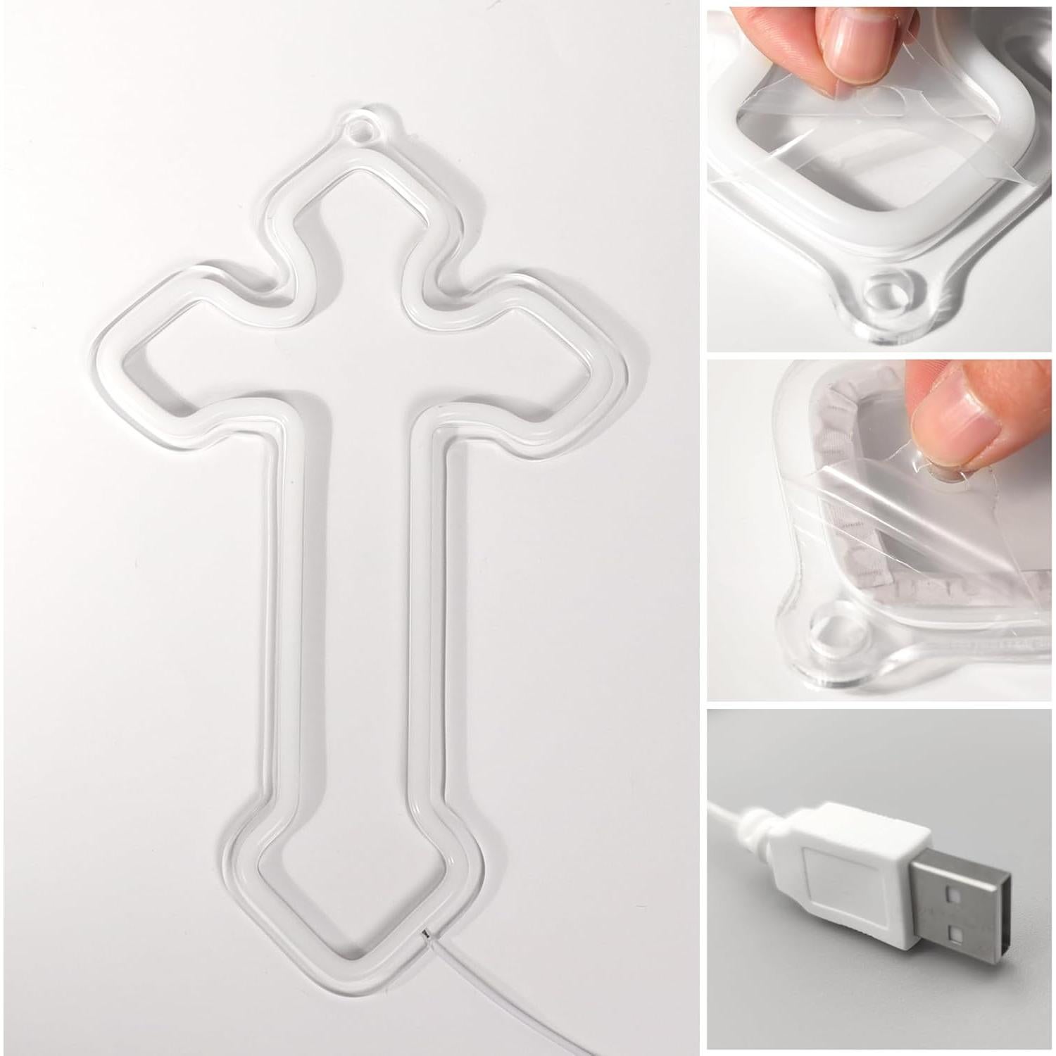 Luz de Neón Cruz Attivolife LED Regulable USB 33.8x20.4cm