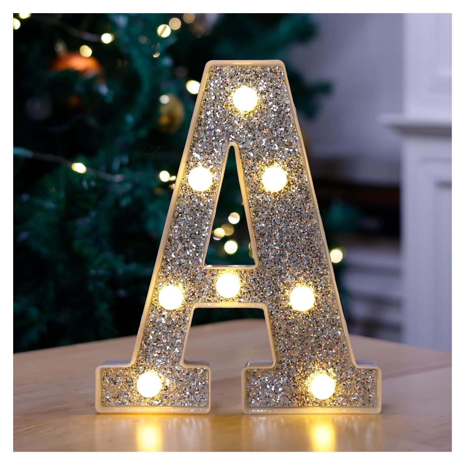 Luz LED Marquee Letra A TEHIBIEN Plateada Brillante 15.7cm