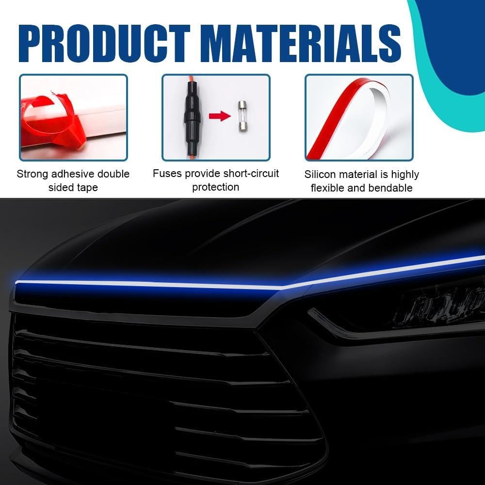 Tira de luz LED para capó de coche QZTYTY 1.5m Azul