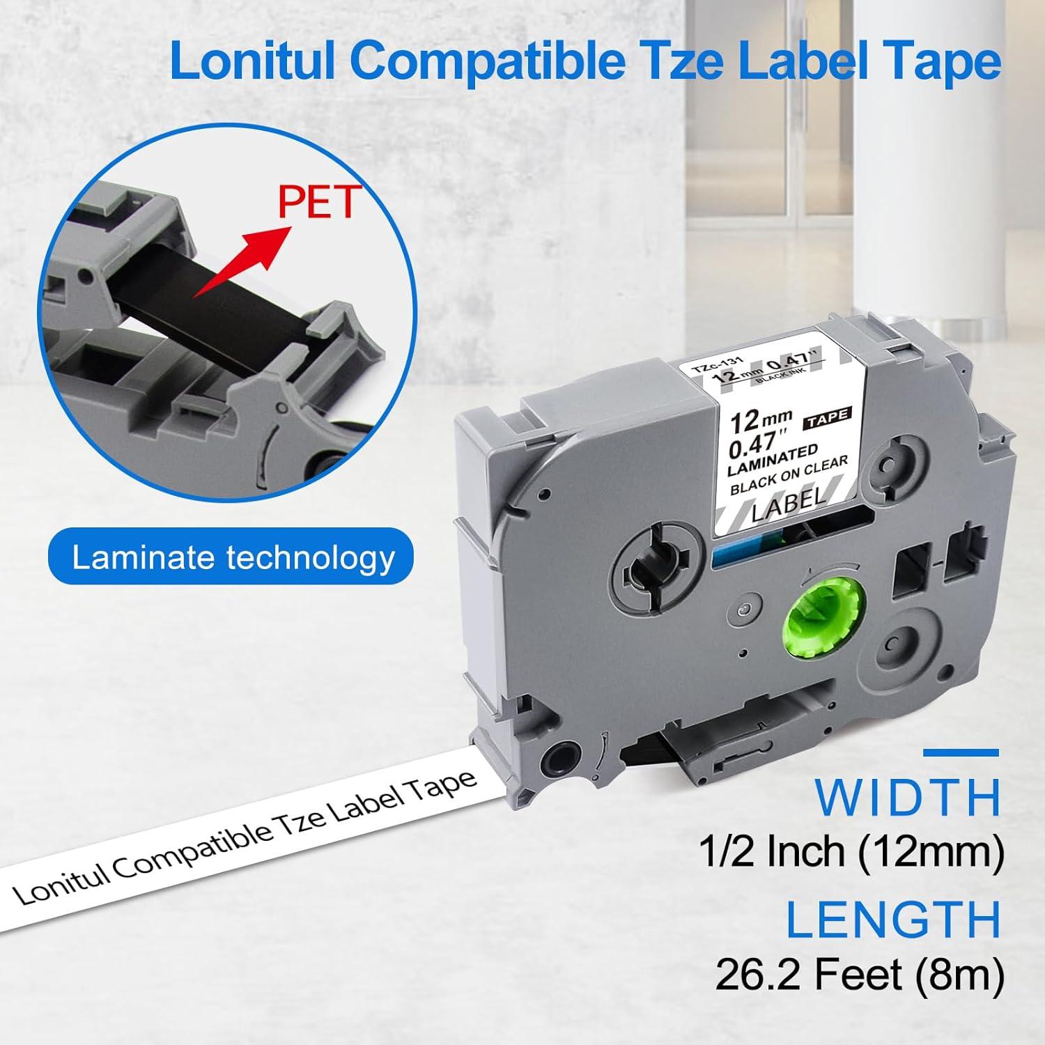 Cinta de Etiquetas Laminada Lonitul TZe-131 12mm Transparente