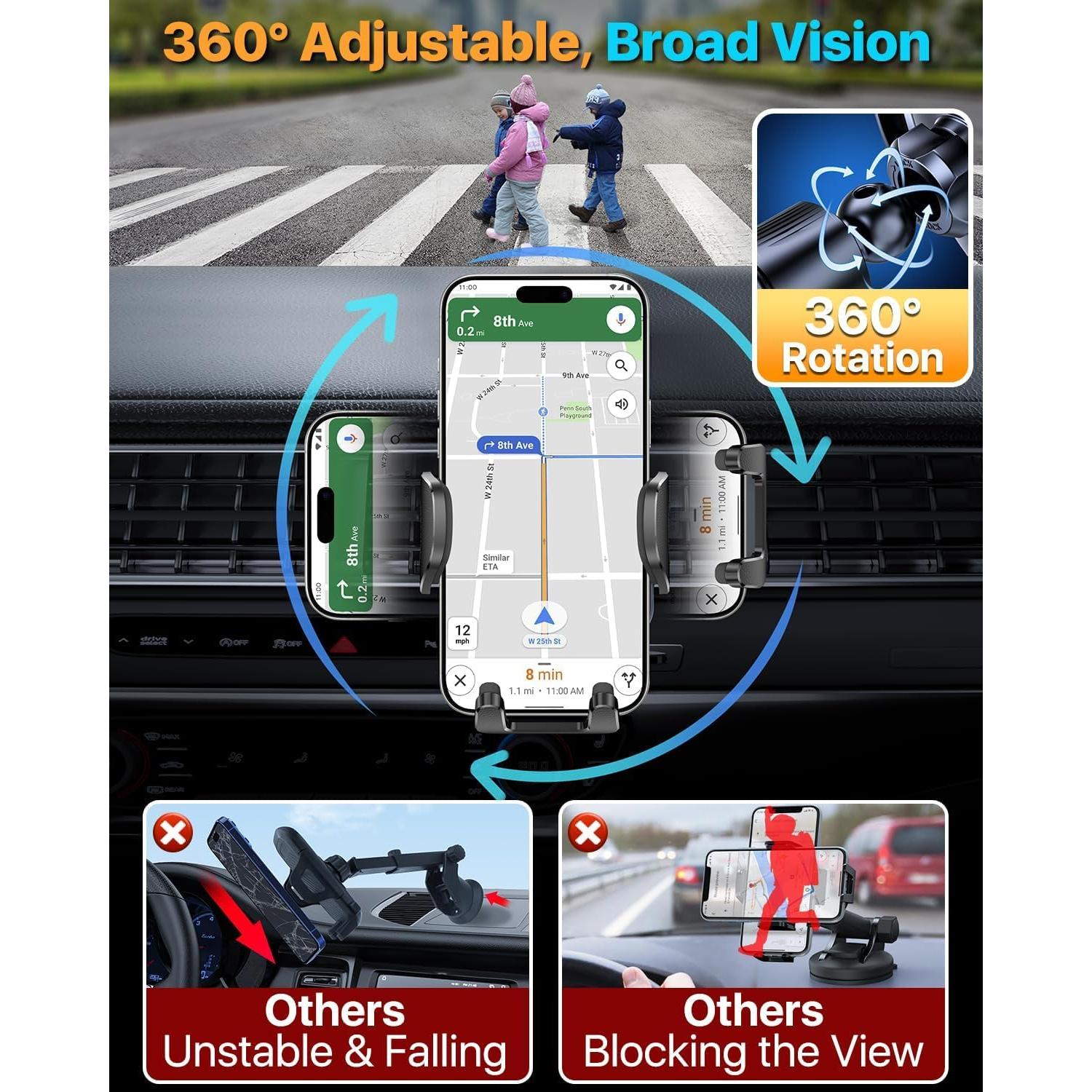 Soporte para Teléfono de Auto HTU Ajustable 360° Negro