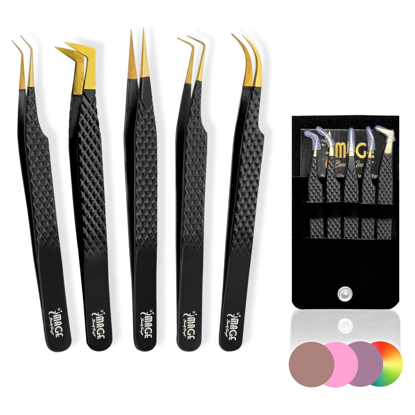Juego de Pinzas para Pestañas Image Beauty Insight - 5 Pzs Acero Japonés