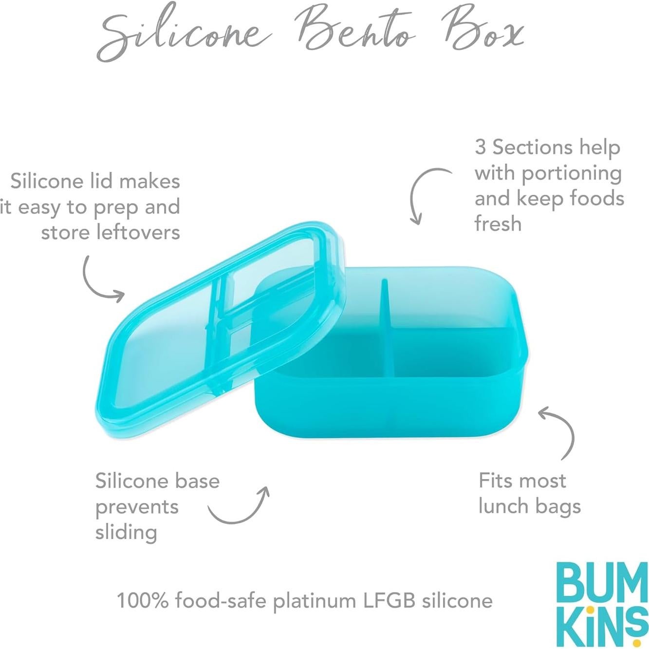 Caja Bento Bumkins Azul 3 Compartimentos Silicona Apta Microondas