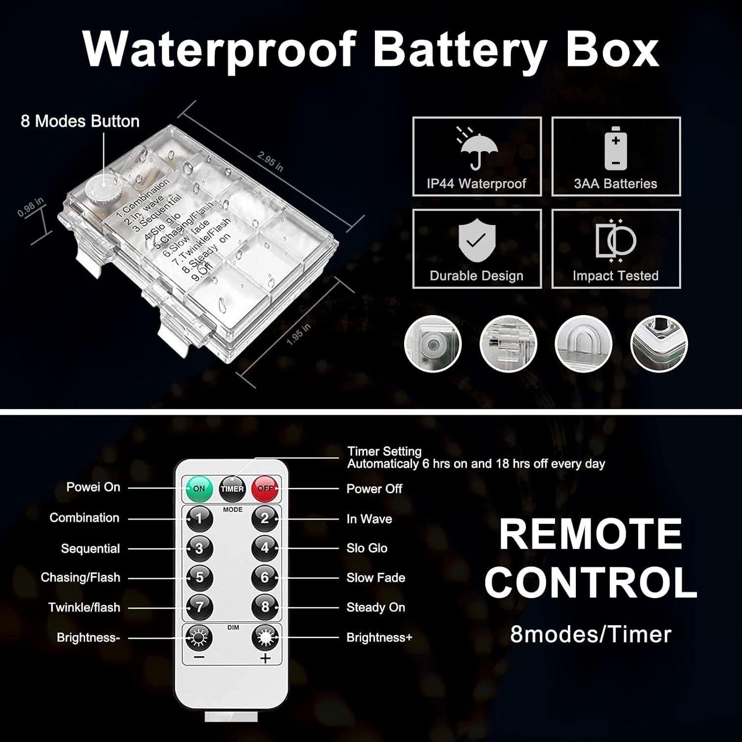 Luces de Cuerda a Batería JMEXSUSS 100 LED 10m Blanco