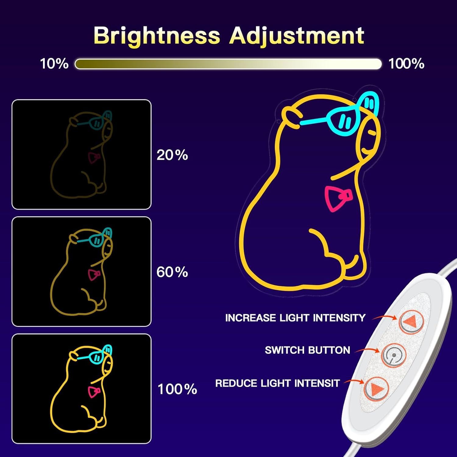 Lámpara Neon Capibara Weneonfan 37.1x27.2cm USB Decorativa