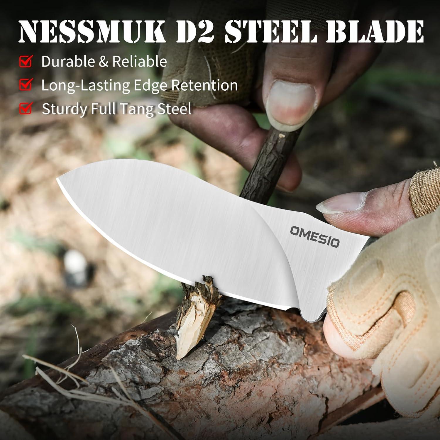 Cuchillo de Caza Omesio D2 Nessmuk con Funda Kydex 22.5 cm