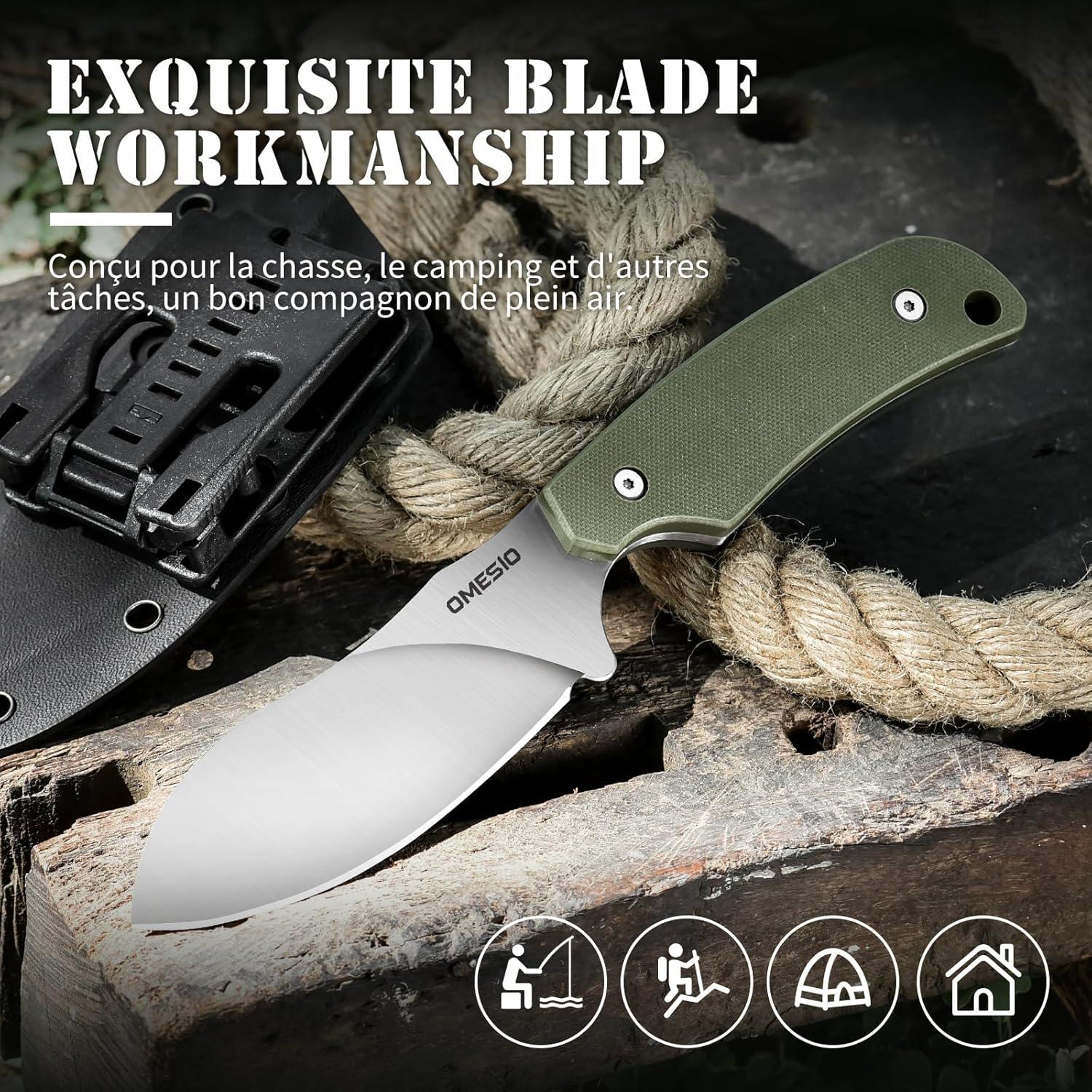 Cuchillo de Caza Omesio D2 Nessmuk con Funda Kydex 22.5 cm