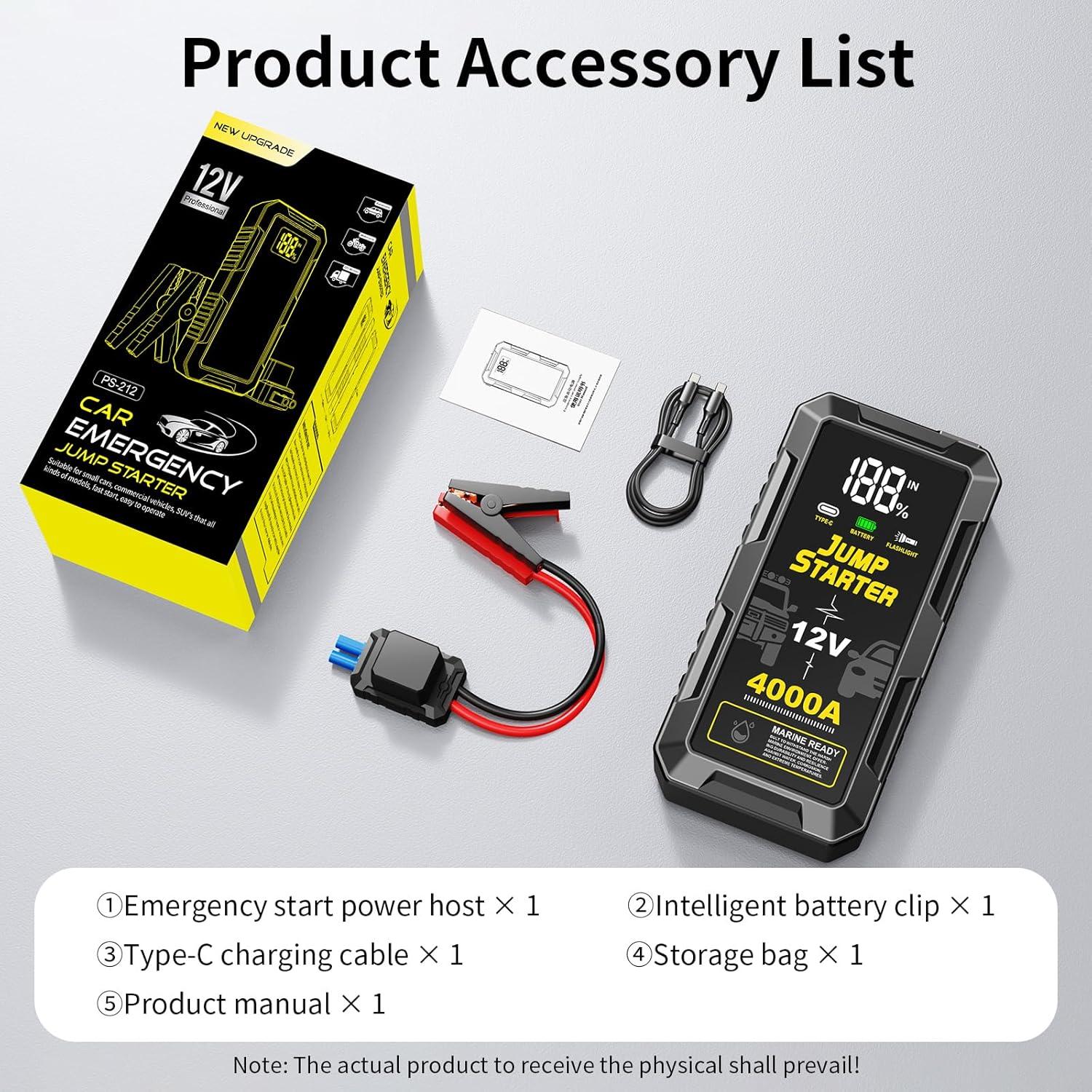 Arrancador de Batería Portátil fmooostore PS-212 4000A 12V