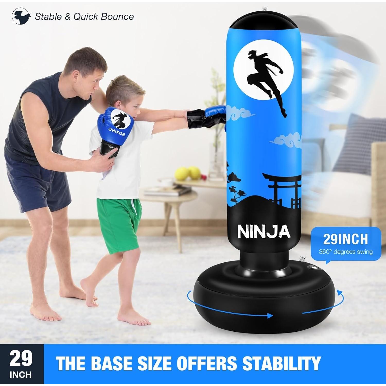 Saco de Boxeo Inflable Esnowlee 167 cm con Guantes para Niños