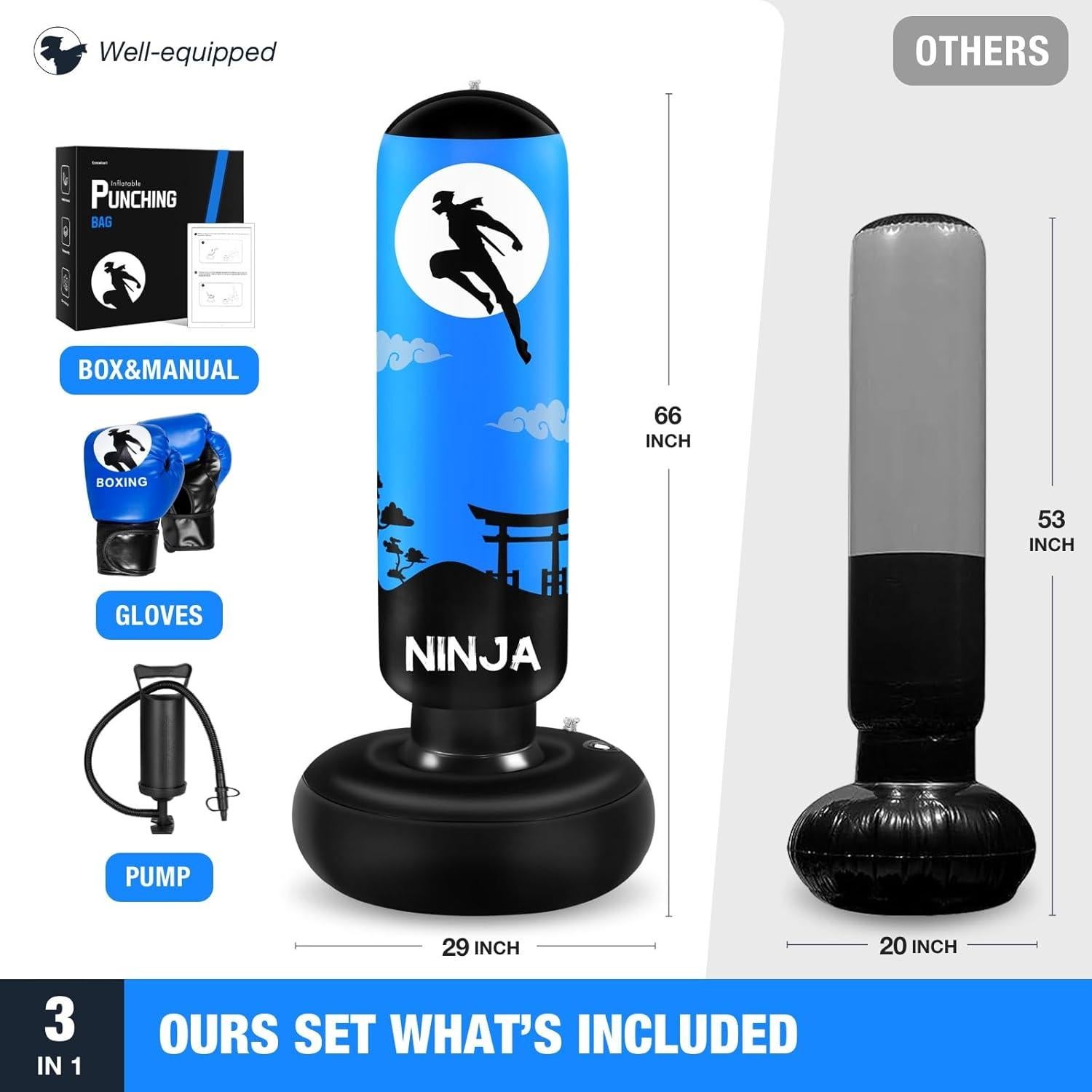 Saco de Boxeo Inflable Esnowlee 167 cm con Guantes para Niños