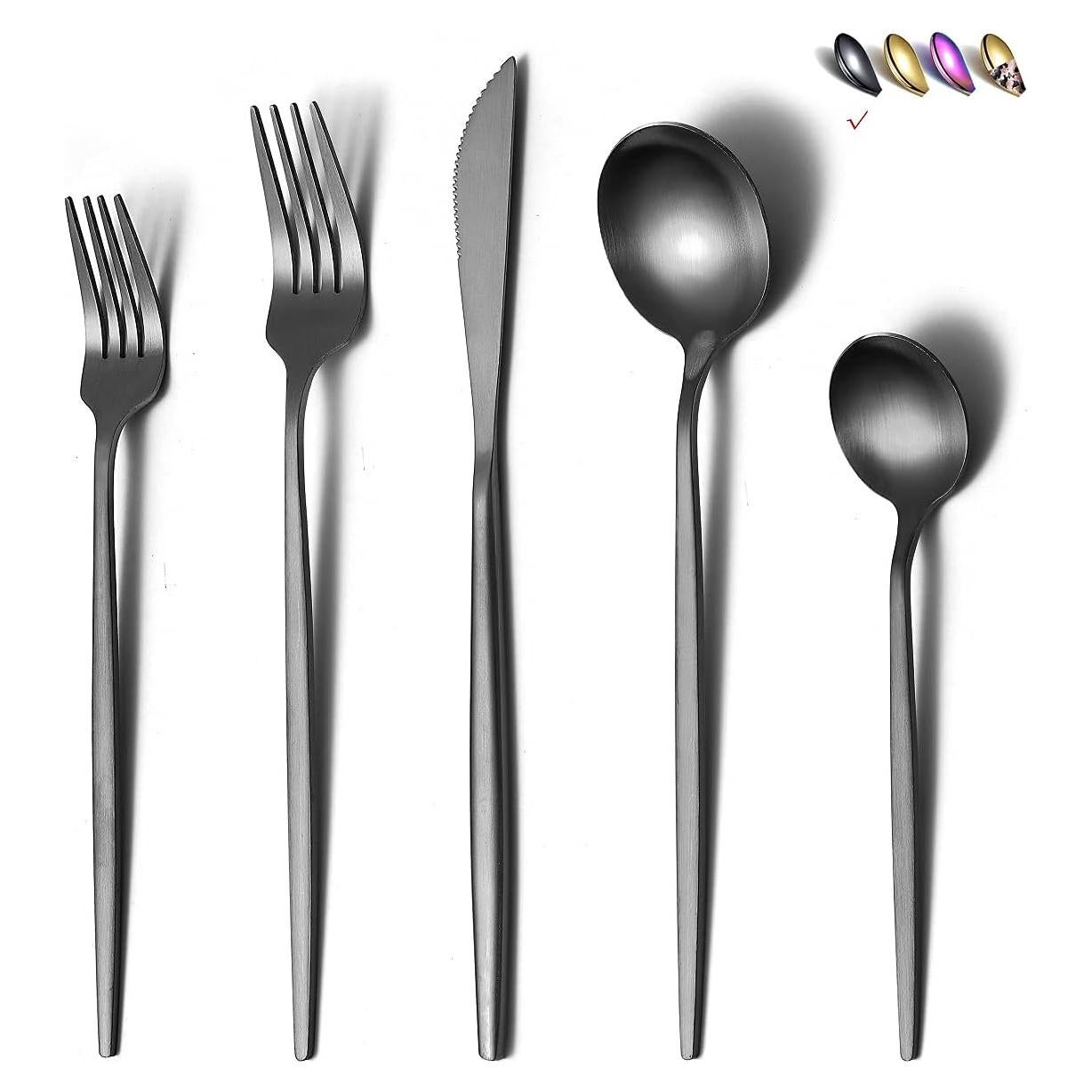 Juego de Cubiertos Negro Mate 20 Piezas HOMQUEN Acero Inoxidable