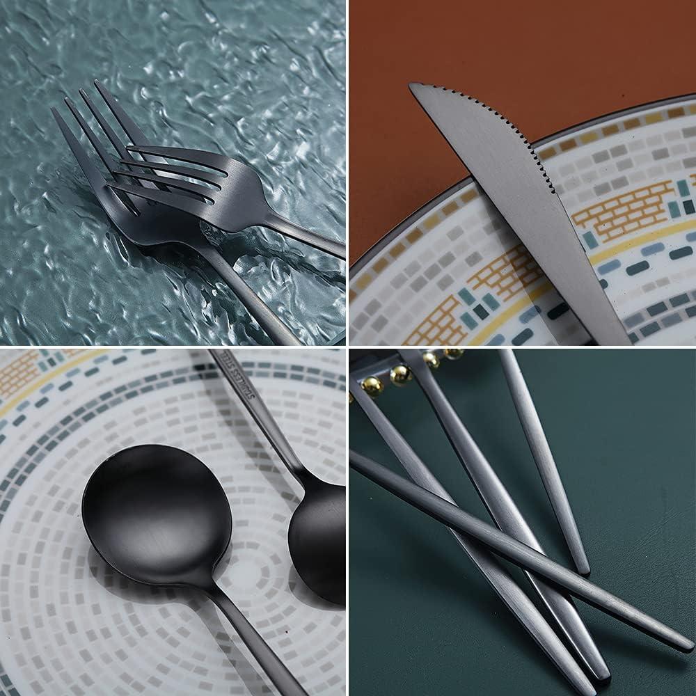 Juego de Cubiertos Negro Mate 20 Piezas HOMQUEN Acero Inoxidable