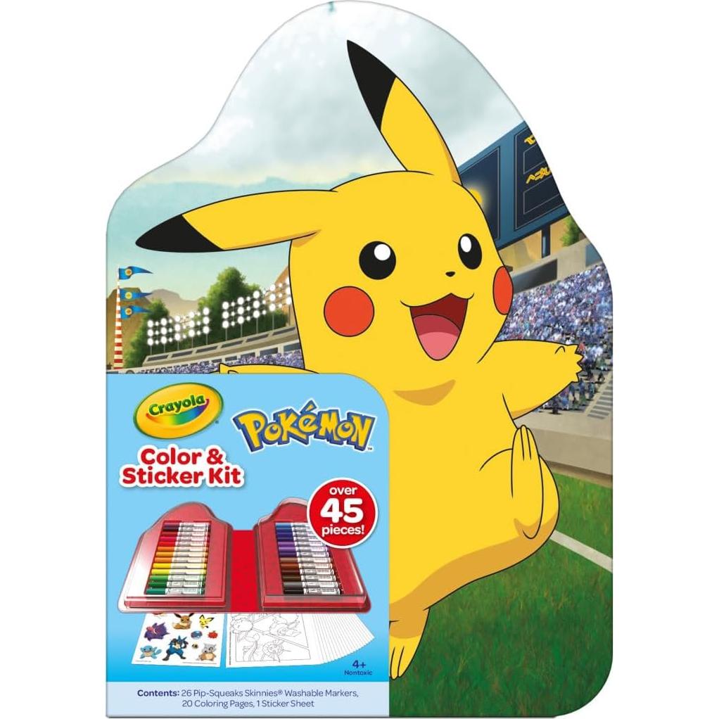 Crayola Pokemon Art Kit for Kids (45pcs), Pokemon Coloring Book Pages, Pokemon Stickers for Kids, Pokemon Toys, Gift for kids, Ages 4+