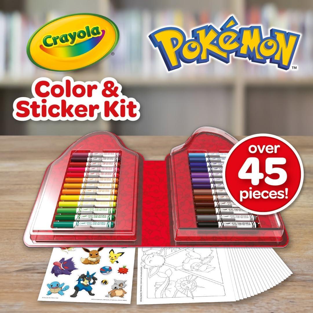 Crayola Pokemon Art Kit for Kids (45pcs), Pokemon Coloring Book Pages, Pokemon Stickers for Kids, Pokemon Toys, Gift for kids, Ages 4+