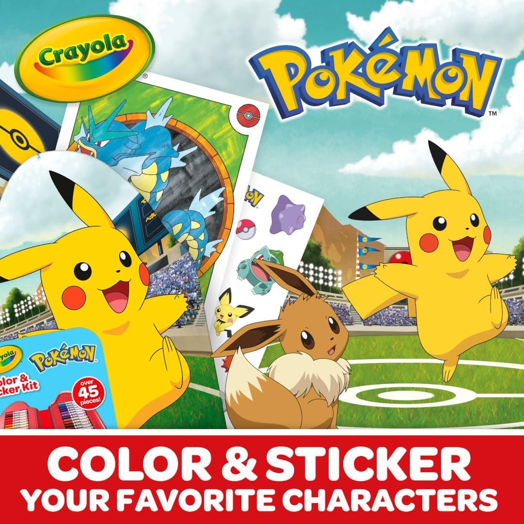 Crayola Pokemon Art Kit for Kids (45pcs), Pokemon Coloring Book Pages, Pokemon Stickers for Kids, Pokemon Toys, Gift for kids, Ages 4+