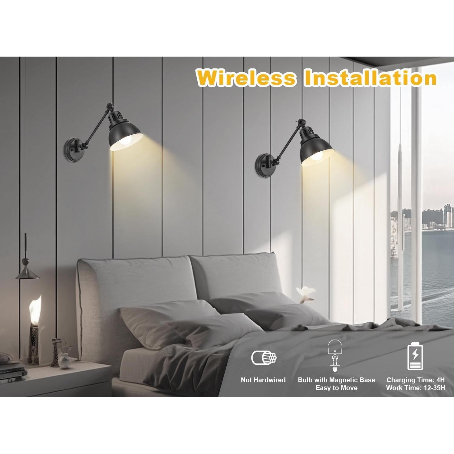 Juego de Apliques de Pared Inalámbricos GOODATE Negro