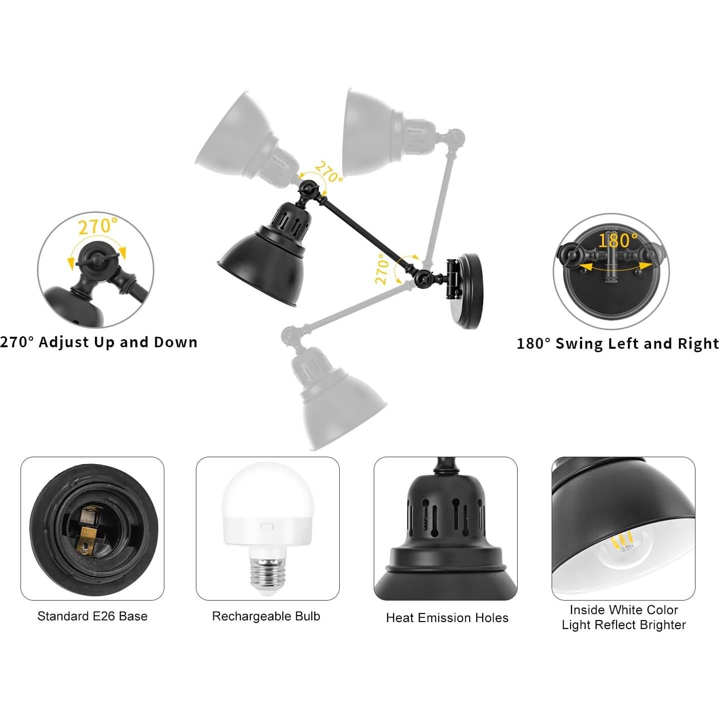 Juego de Apliques de Pared Inalámbricos GOODATE Negro