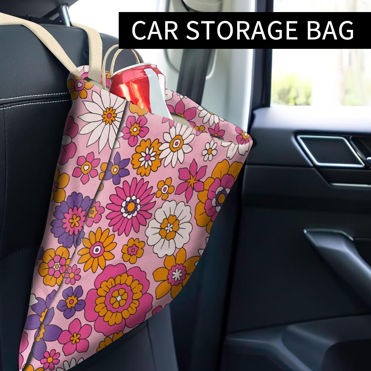 Basurero Colgante para Auto ABUIFDK - Flores Coloridas 30x24cm