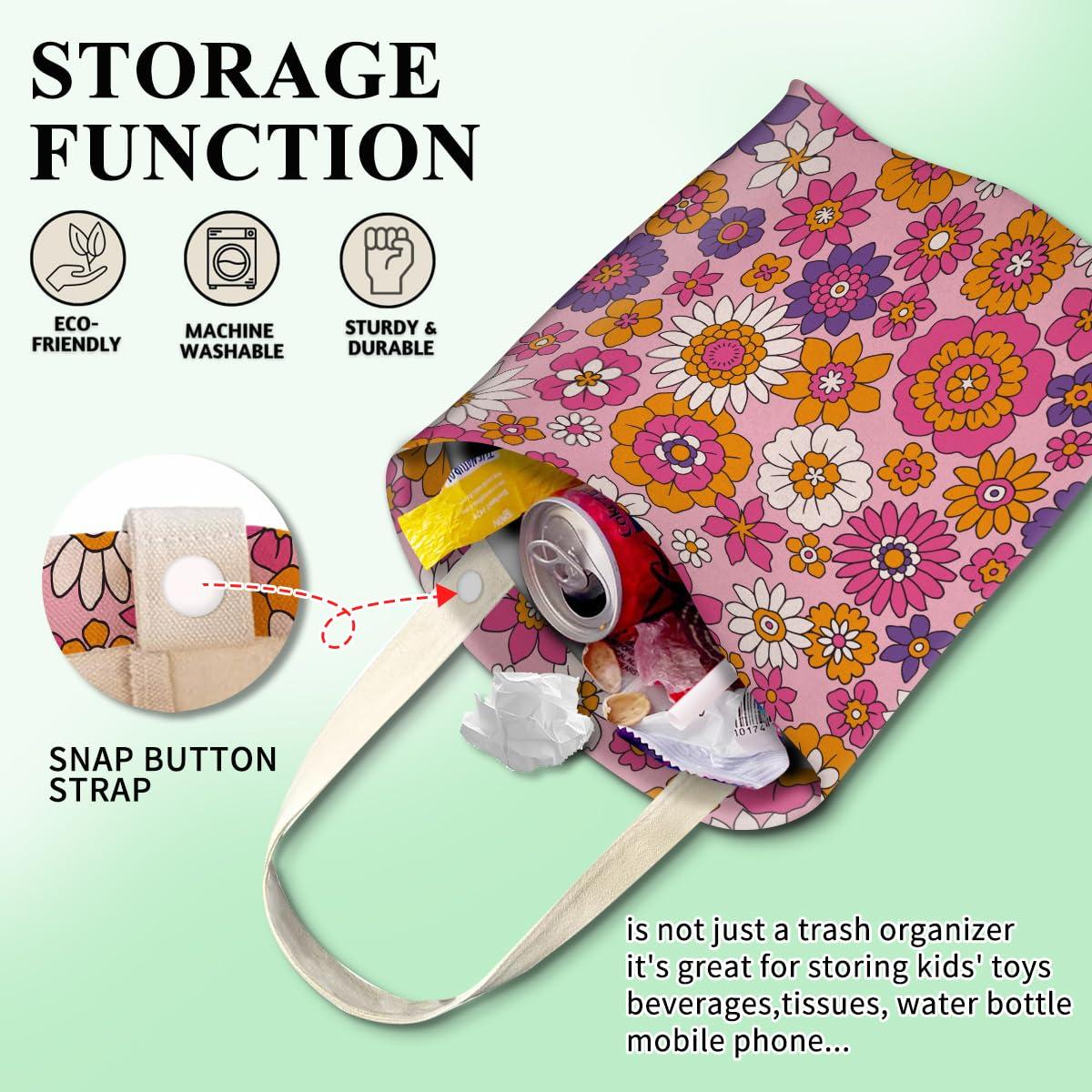 Basurero Colgante para Auto ABUIFDK - Flores Coloridas 30x24cm