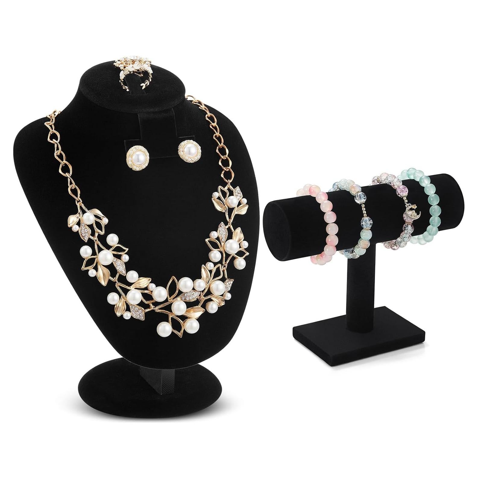 Juego de Exhibición de Joyería RattanView 2 Piezas Terciopelo Negro