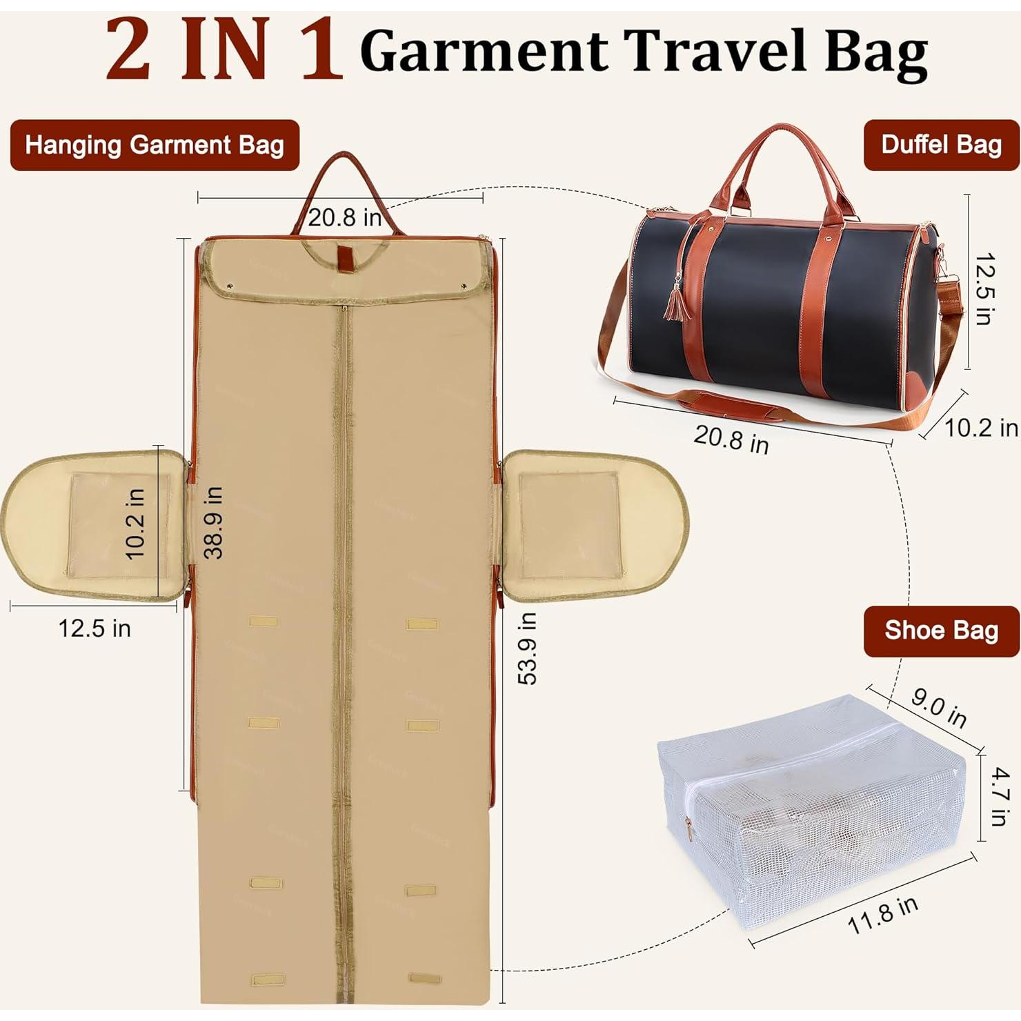 Bolsa de Viaje de Ropa VALUEQLO Grande 2 en 1 Cuero PU Negro