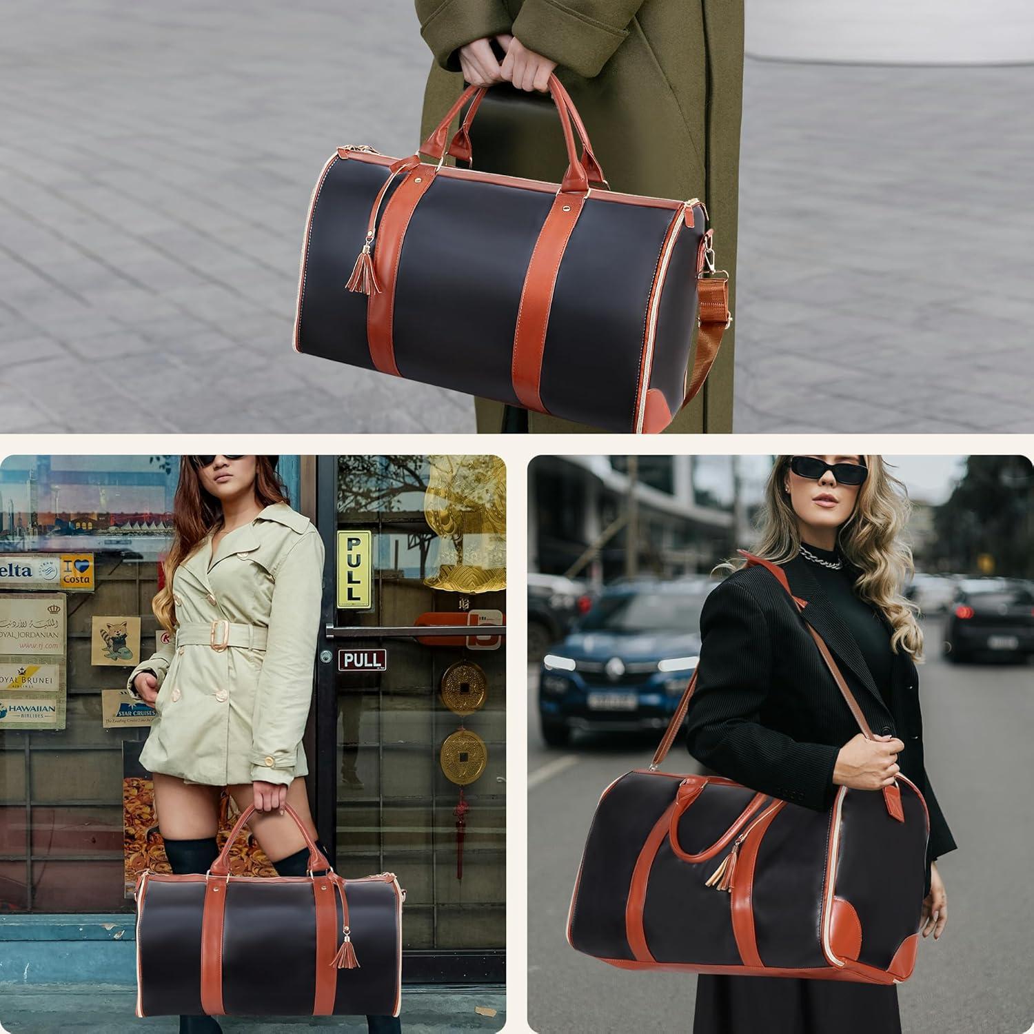 Bolsa de Viaje de Ropa VALUEQLO Grande 2 en 1 Cuero PU Negro