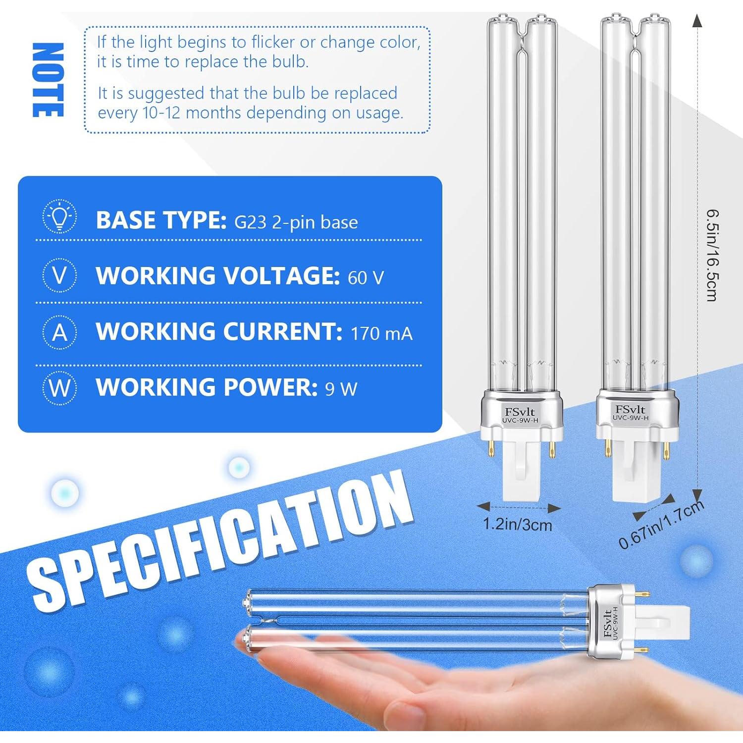 Bombillas UV-C 9W Kittmip G23 2 Piezas para Estanque