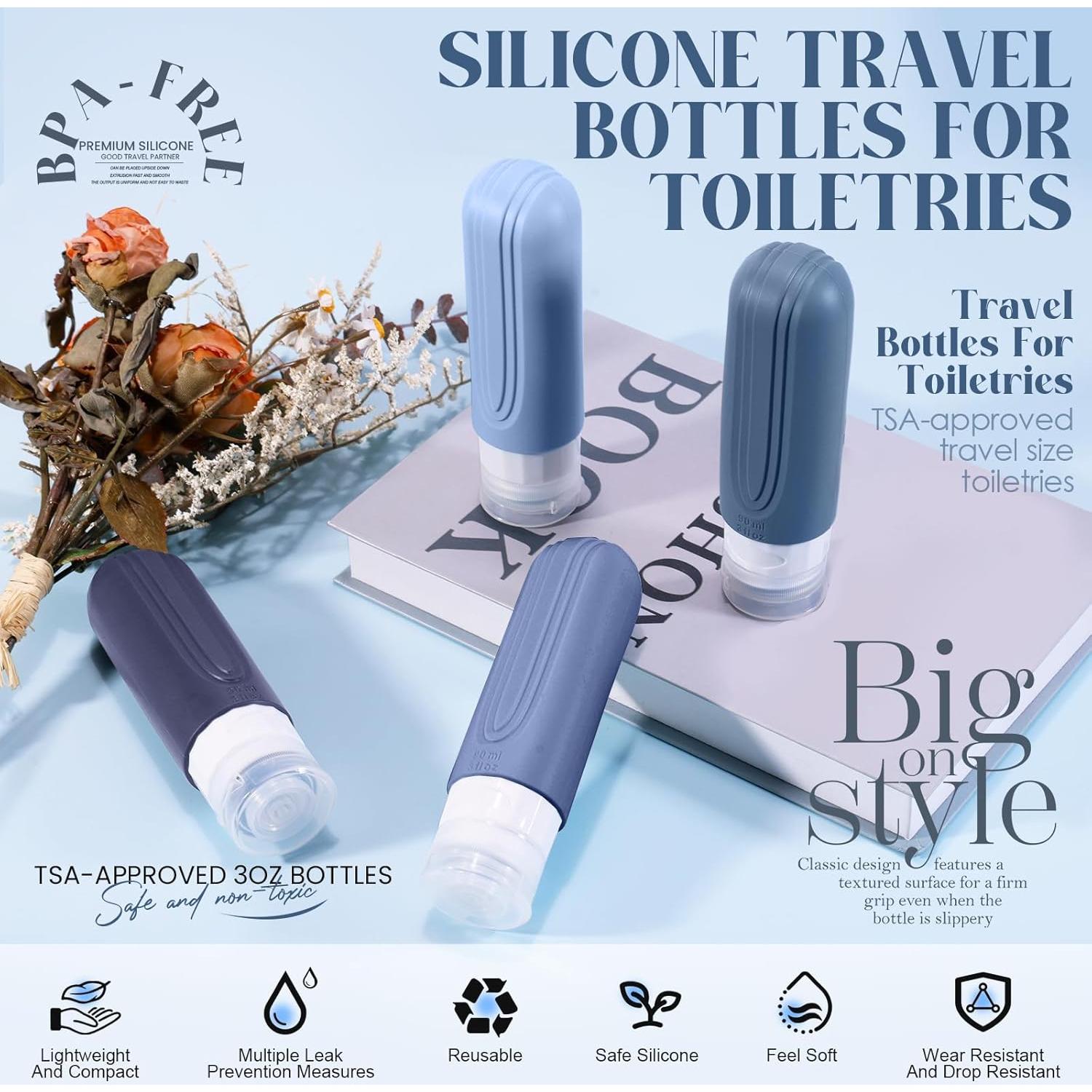 Botellas de Viaje YIIMER 90ml Aprobadas por TSA Silicona Azul