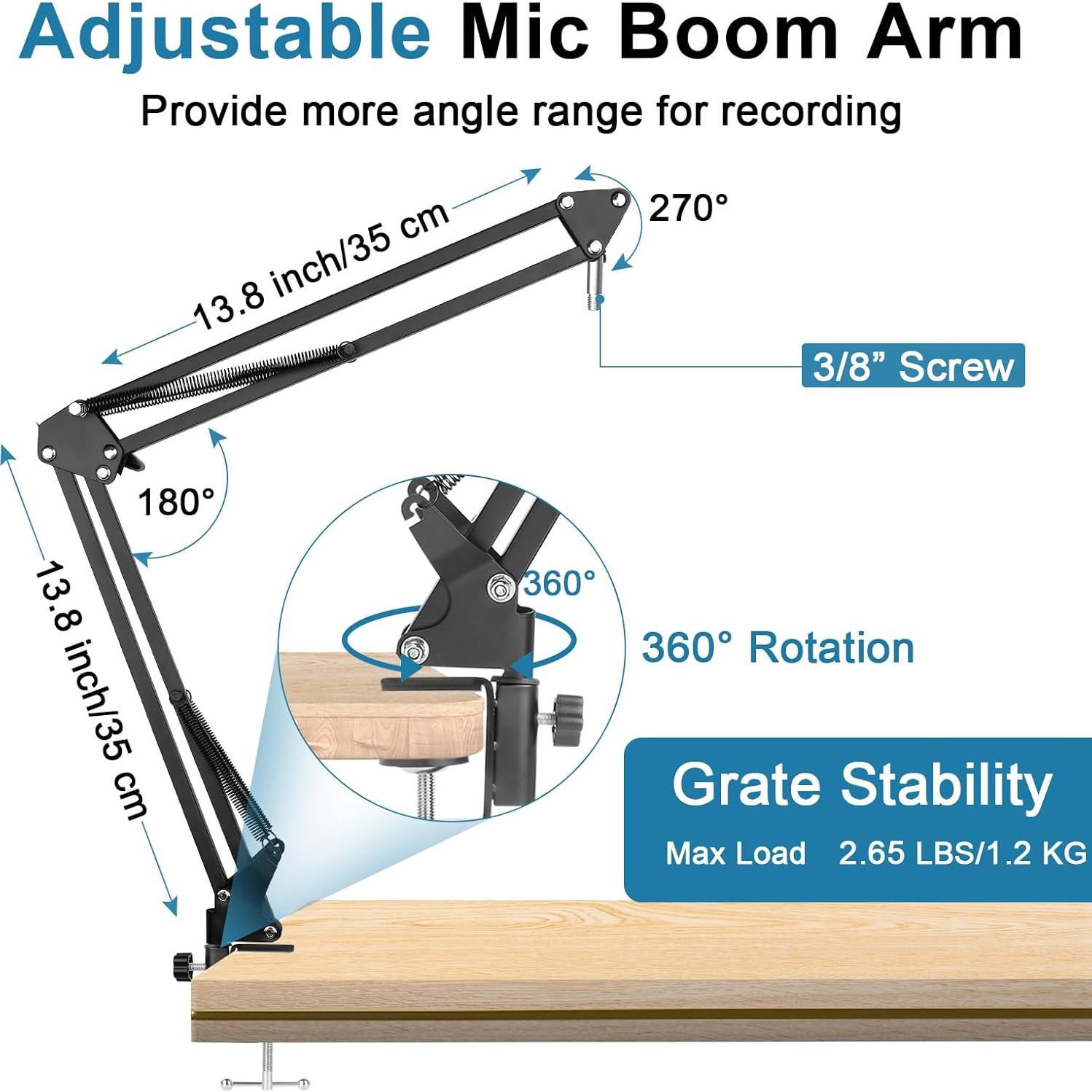 Brazo de Micrófono Ajustable ChromLives para Hyperx Quadcast