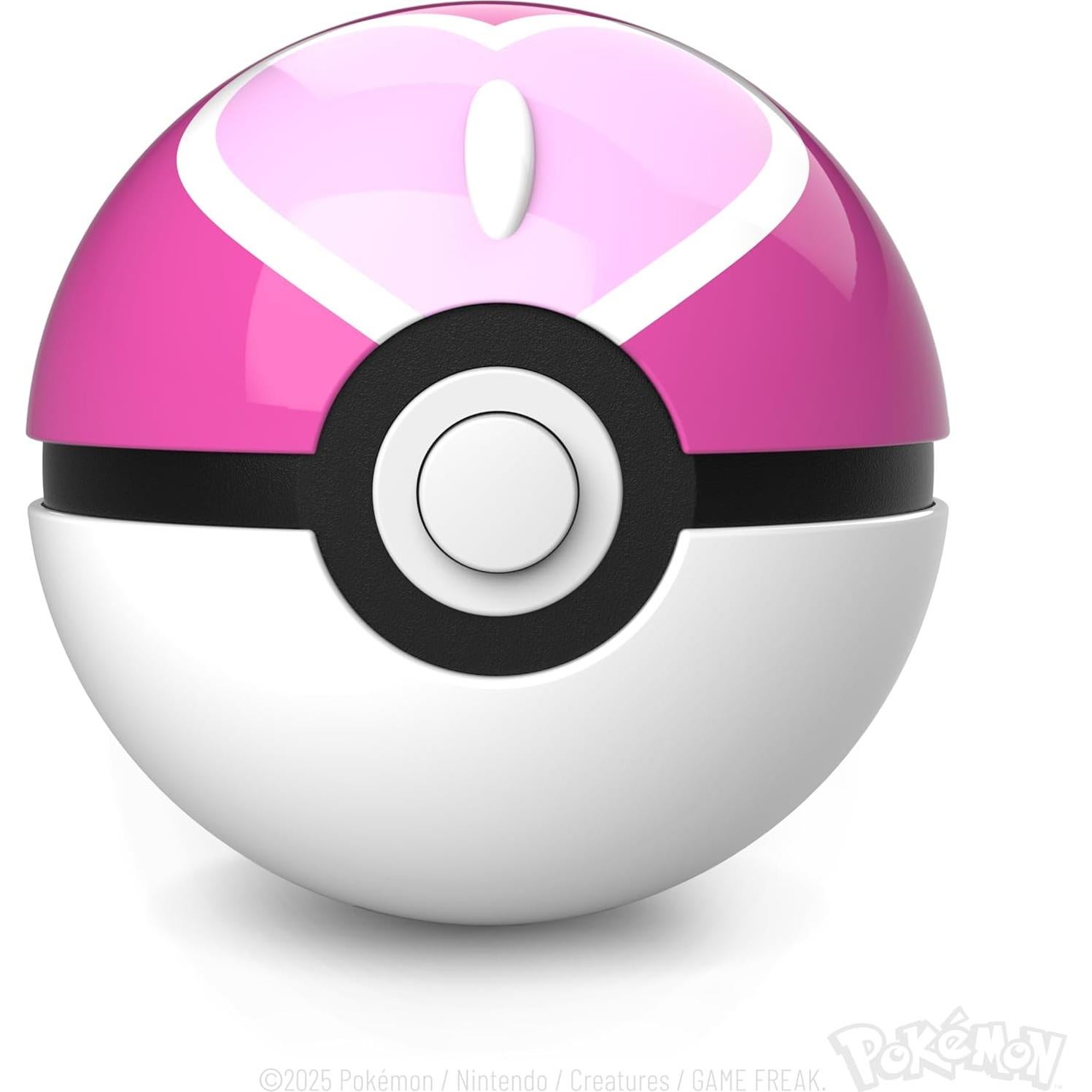 The Wand Company Pokémon Trainer Mini Poké Ball Range of Authentic Replicas - Realistic, Electronic, Die-Cast Poké Ball with Display Stand Light Features (Love Ball)