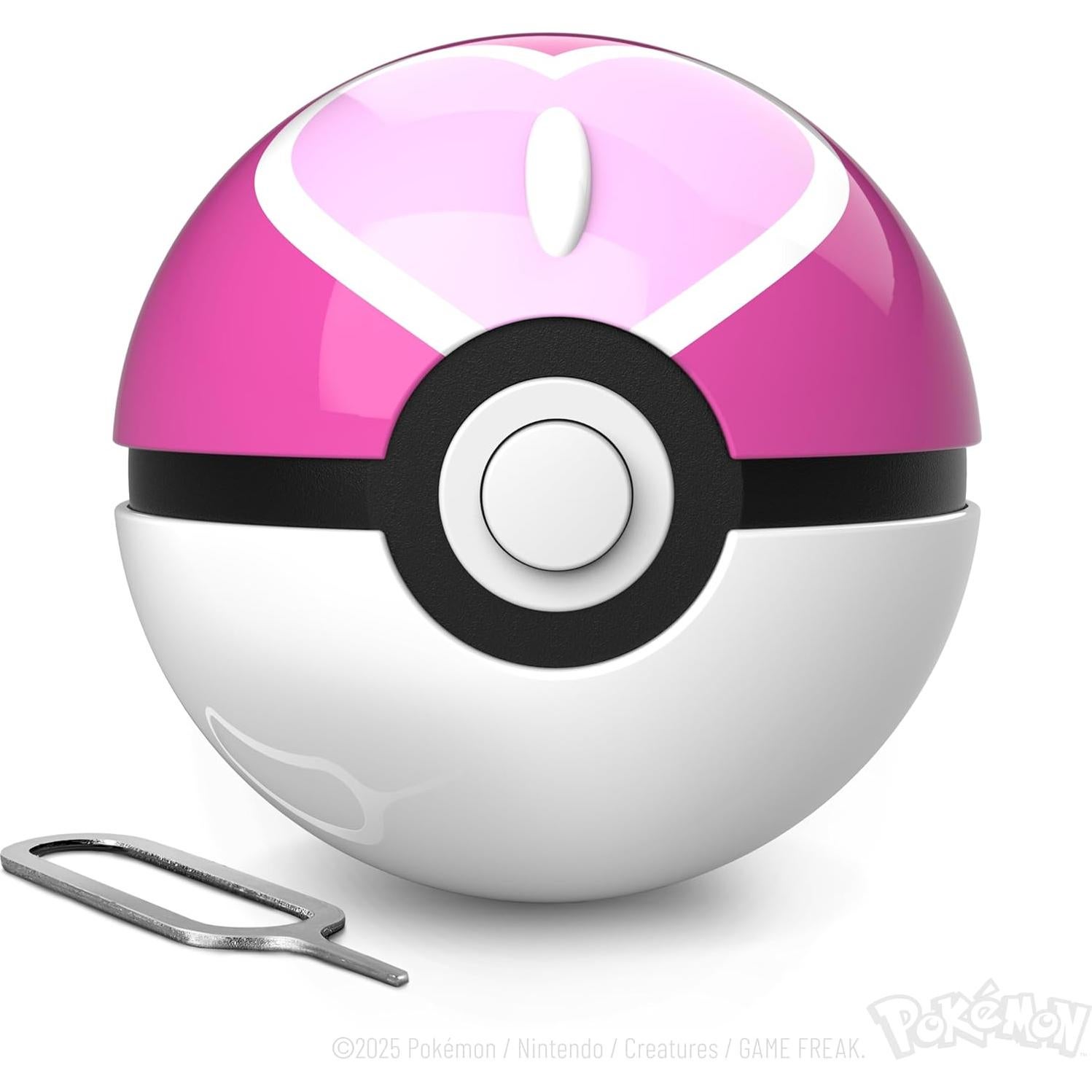 The Wand Company Pokémon Trainer Mini Poké Ball Range of Authentic Replicas - Realistic, Electronic, Die-Cast Poké Ball with Display Stand Light Features (Love Ball)