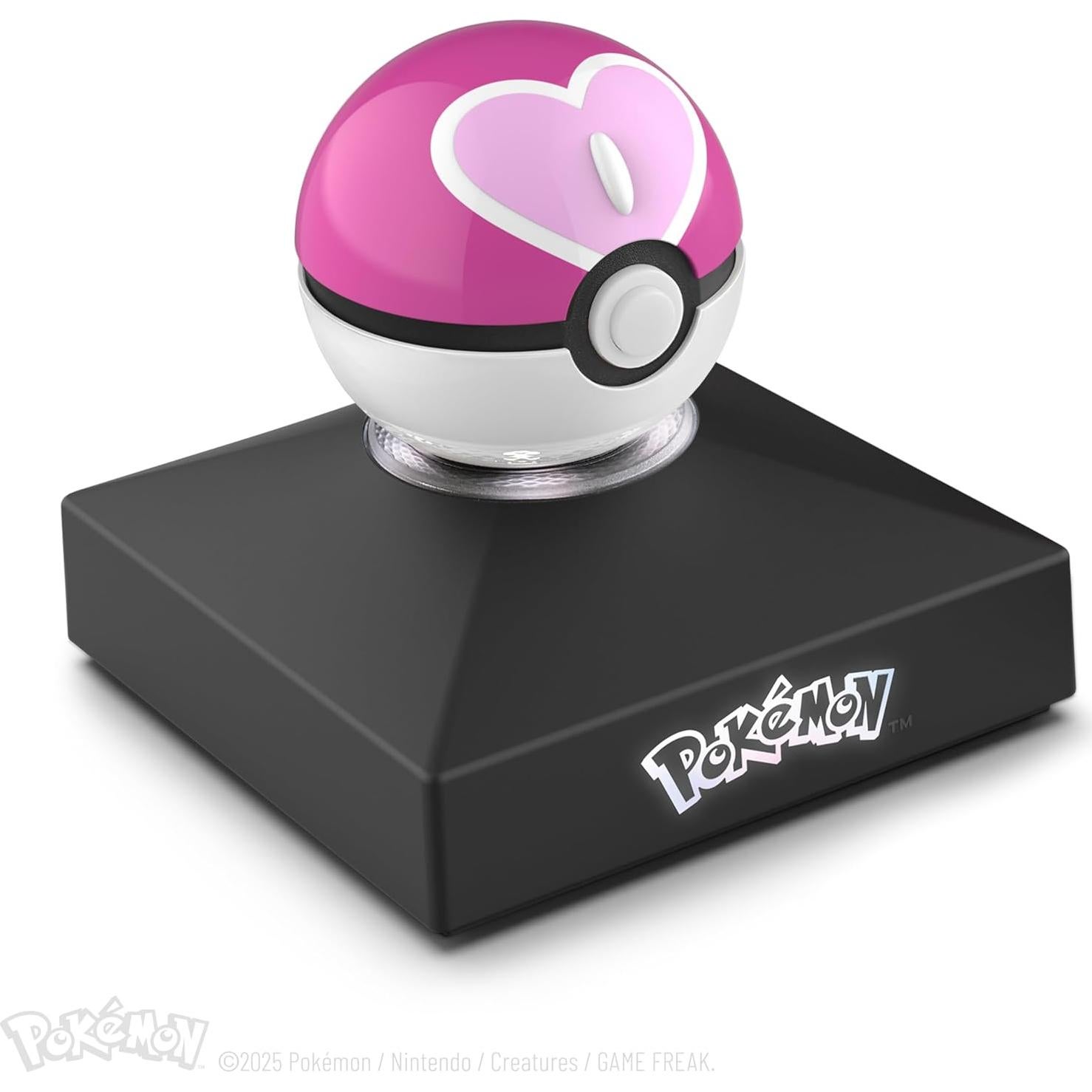 The Wand Company Pokémon Trainer Mini Poké Ball Range of Authentic Replicas - Realistic, Electronic, Die-Cast Poké Ball with Display Stand Light Features (Love Ball)