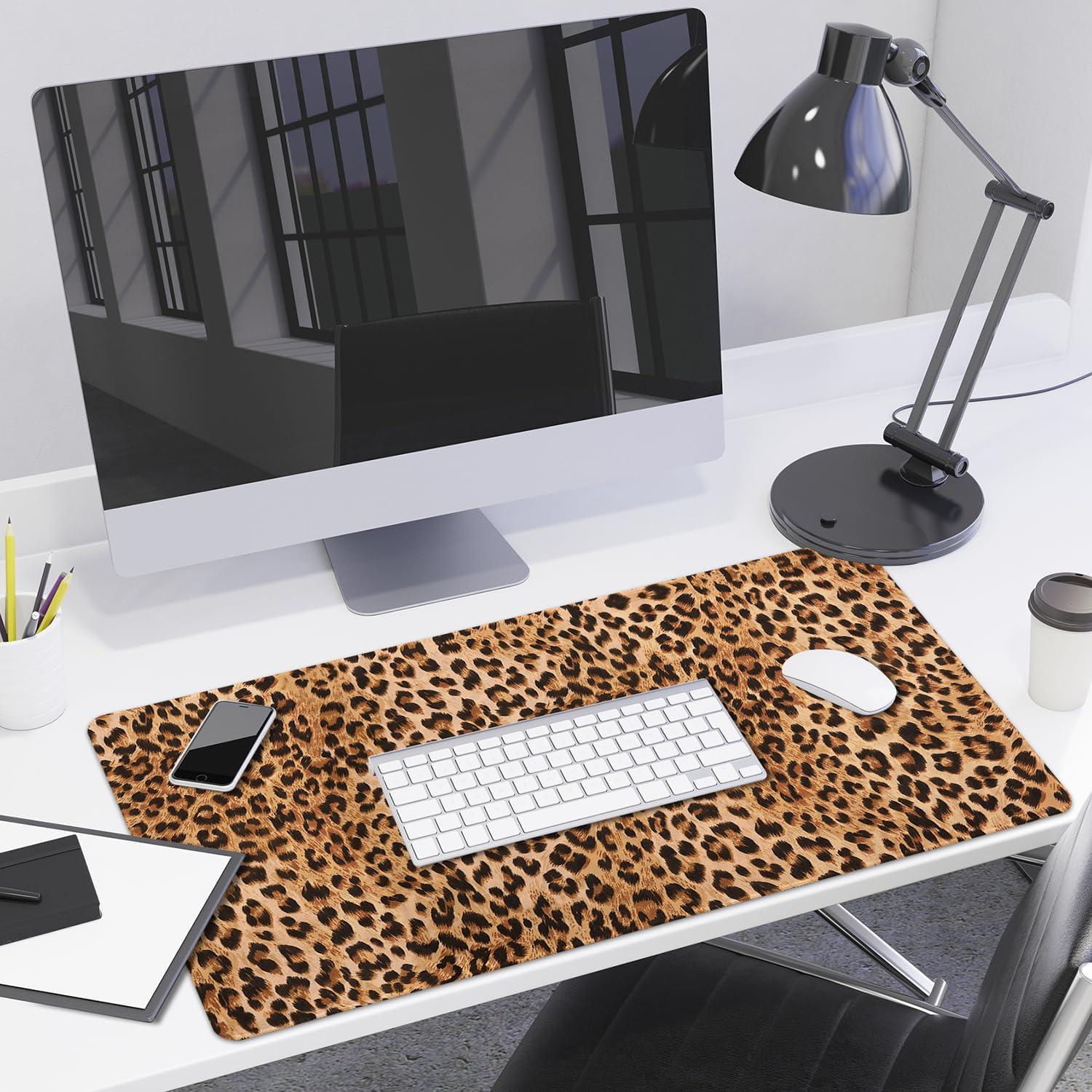 Alfombrilla de escritorio grande Lokigo leopardo marrón 80x40 cm