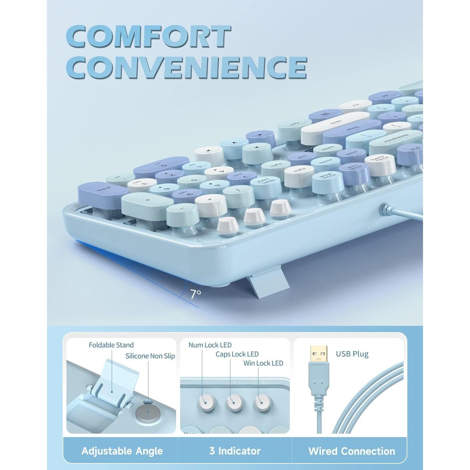 Teclado USB Retro Meidosa Azul Colorido con Teclas Redondas