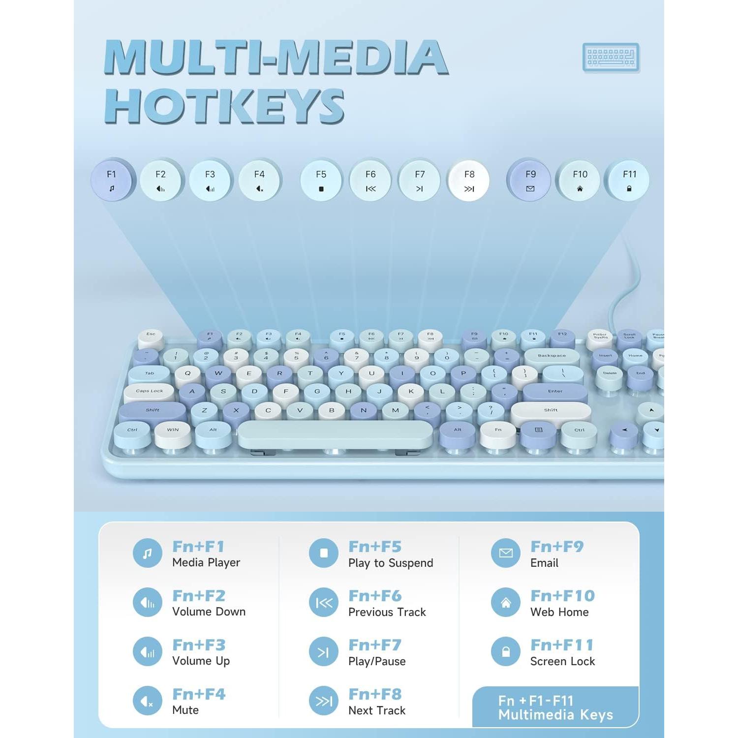 Teclado USB Retro Meidosa Azul Colorido con Teclas Redondas