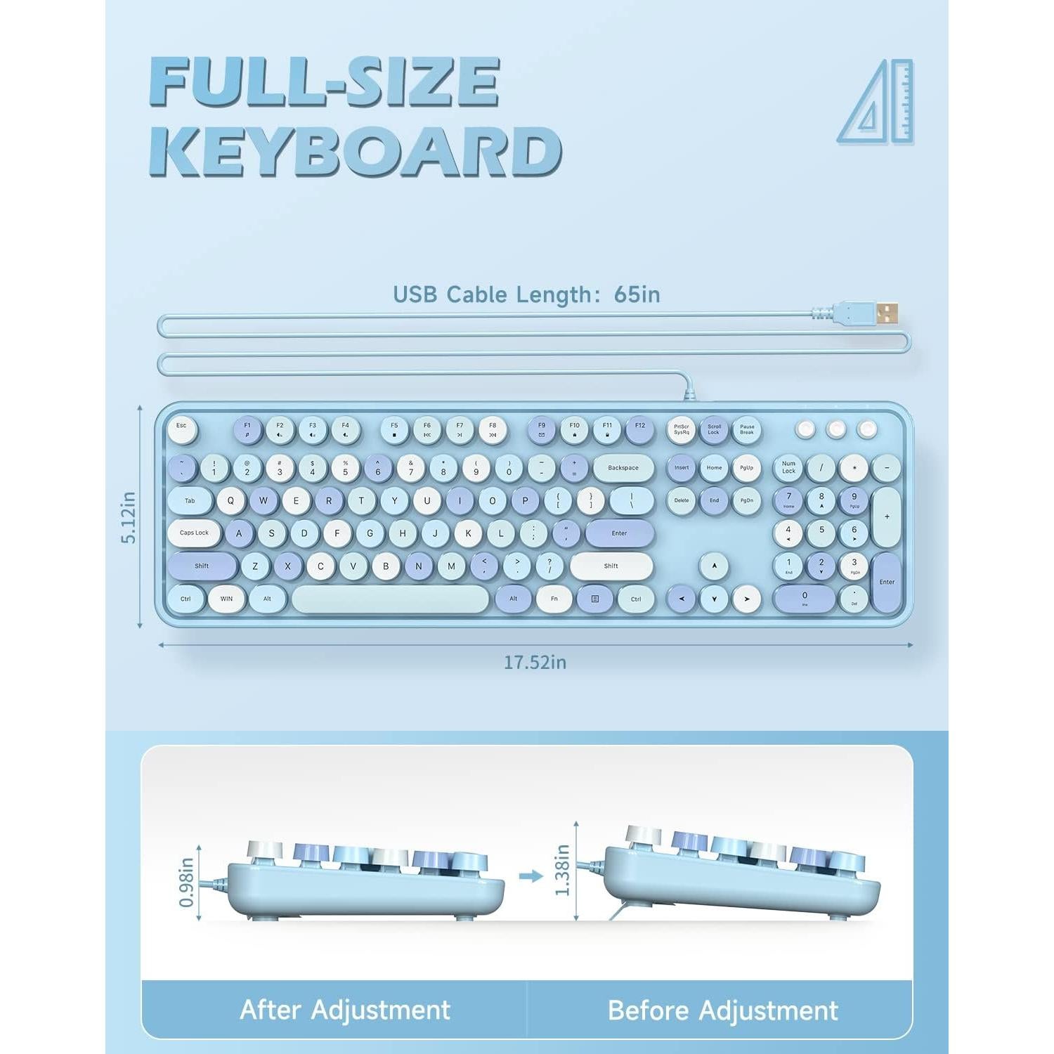 Teclado USB Retro Meidosa Azul Colorido con Teclas Redondas