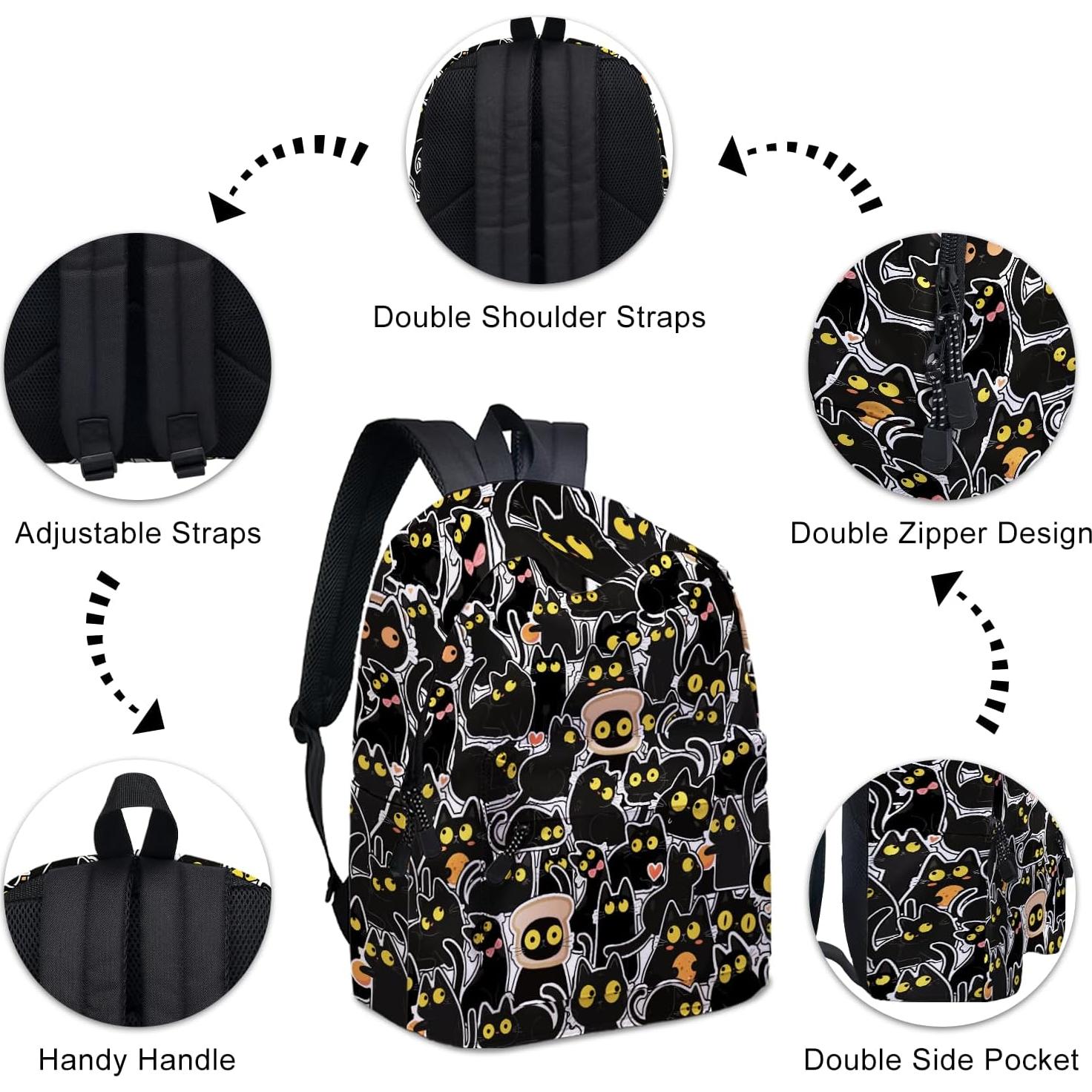 Mochila Escolar ROVOZAR 16" Gato Negro para Niños y Niñas