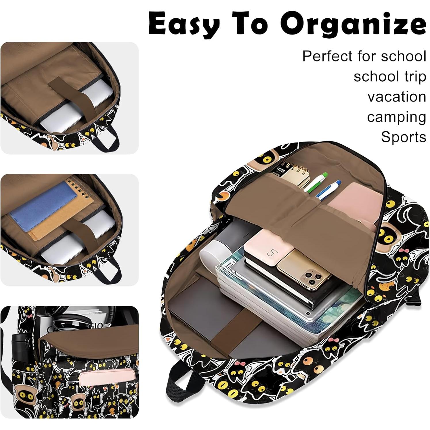 Mochila Escolar ROVOZAR 16" Gato Negro para Niños y Niñas