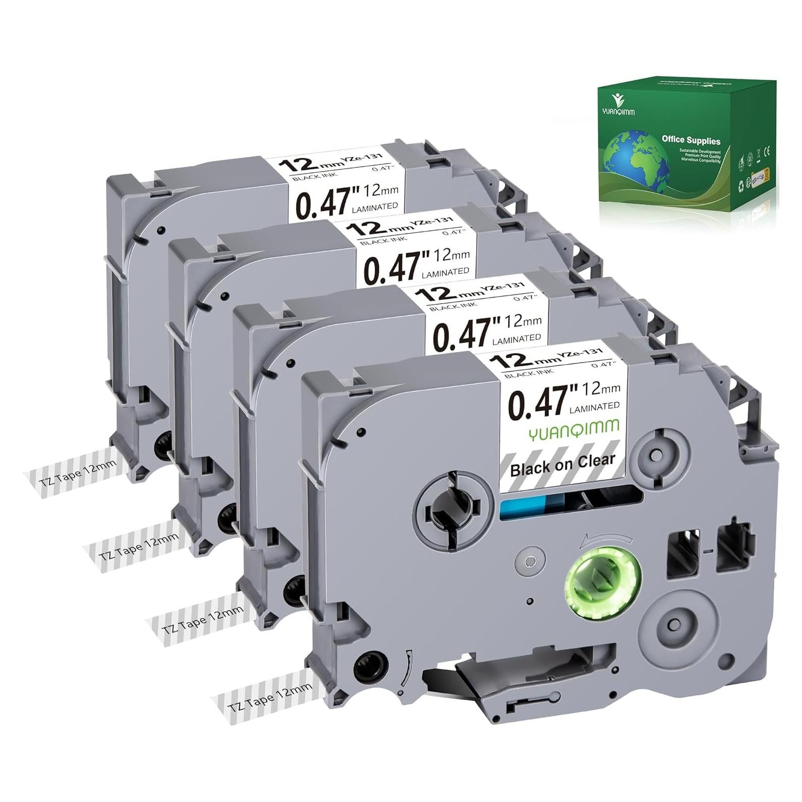 Cinta de Etiqueta Laminada Transparente 12mm YUANQIMM 4-Pack