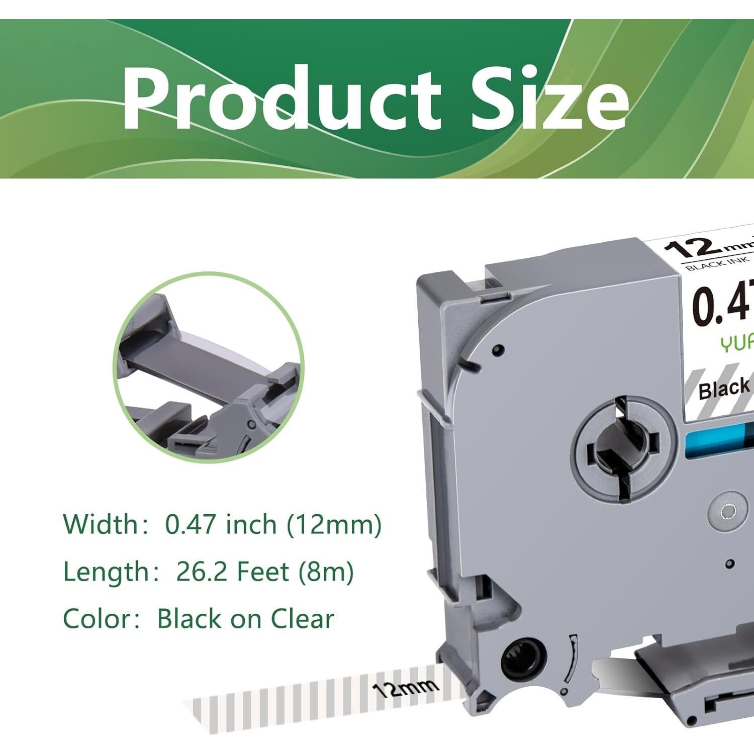 Cinta de Etiqueta Laminada Transparente 12mm YUANQIMM 4-Pack