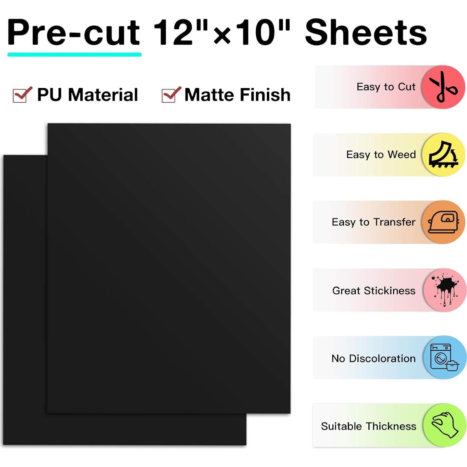 Vinilo de Transferencia de Calor HTV Negro 30x25 cm - HTVRONT