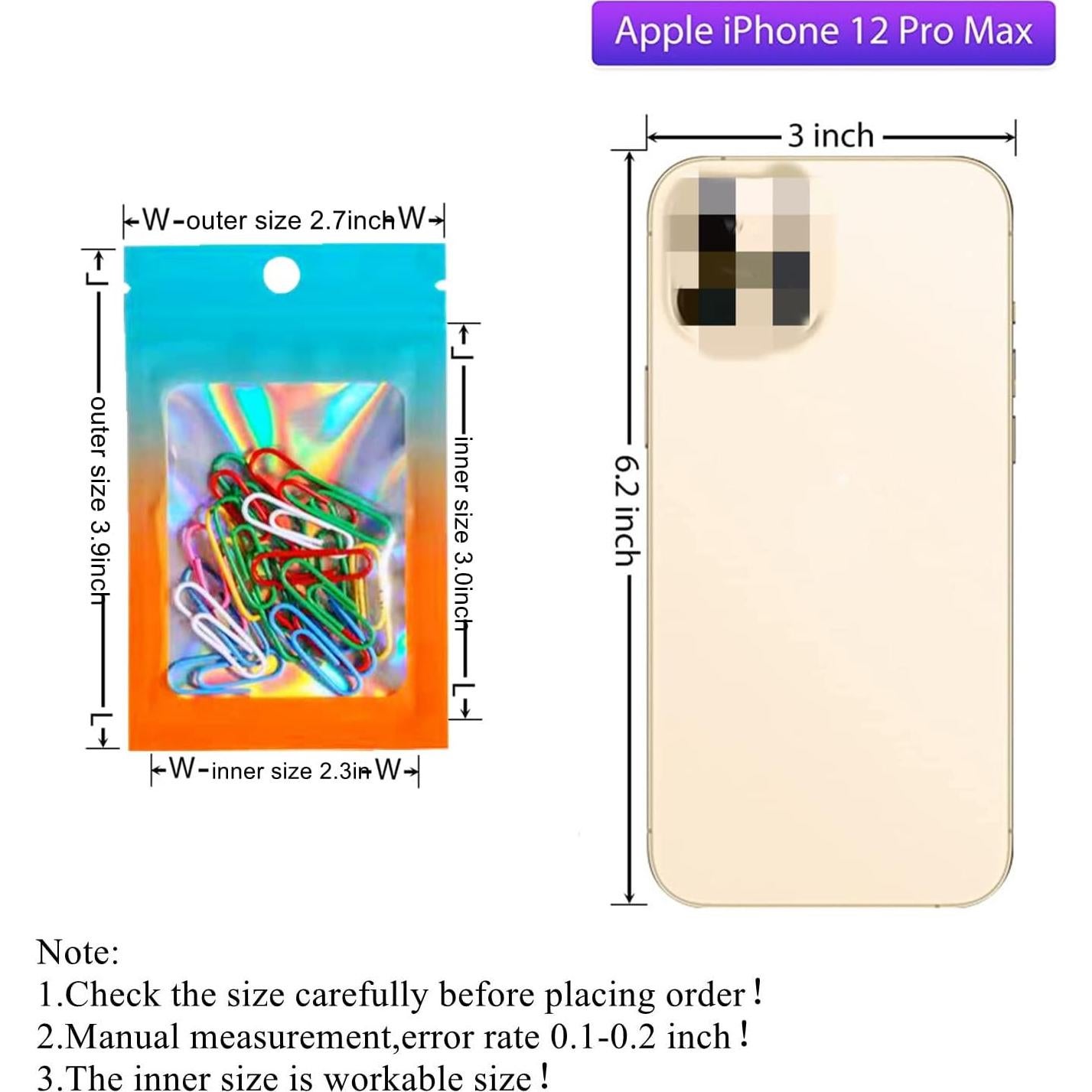 100 Bolsas Holográficas Mylar Loveaiai 6.86x9.91 cm Reutilizables