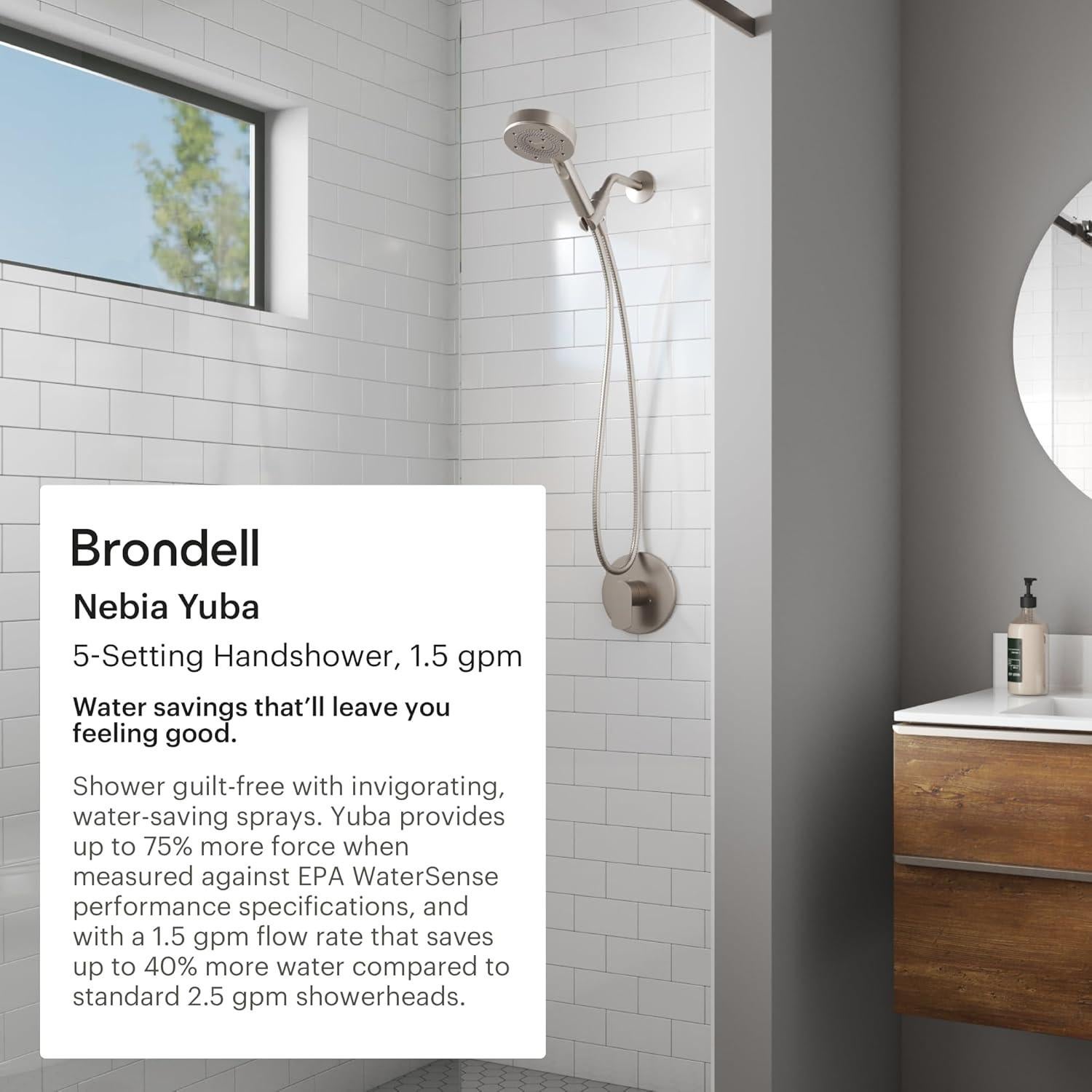 Cabezal de Ducha de Mano Brondell Nebia Yuba Níquel Cepillado 5 Configuraciones