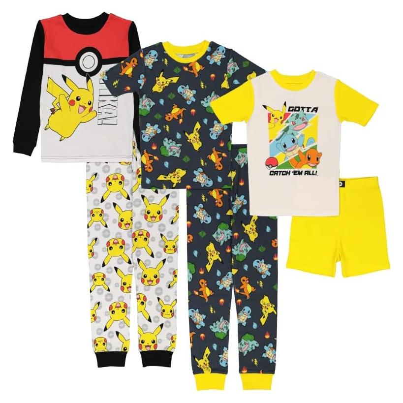 Pijama ajustado para niños Pokemon 6 piezas 100% algodón