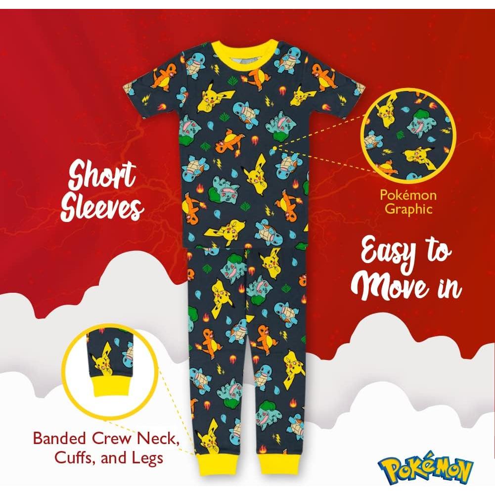 Pijama ajustado para niños Pokemon 100% algodón 4-12