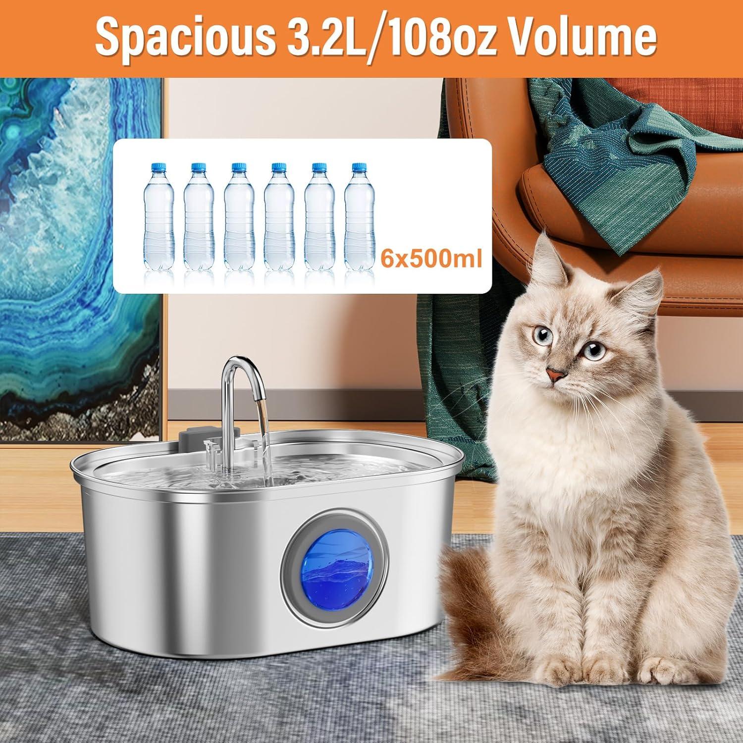 Fuente de Agua Automática para Gatos Lawfery 3.2L Acero Inoxidable