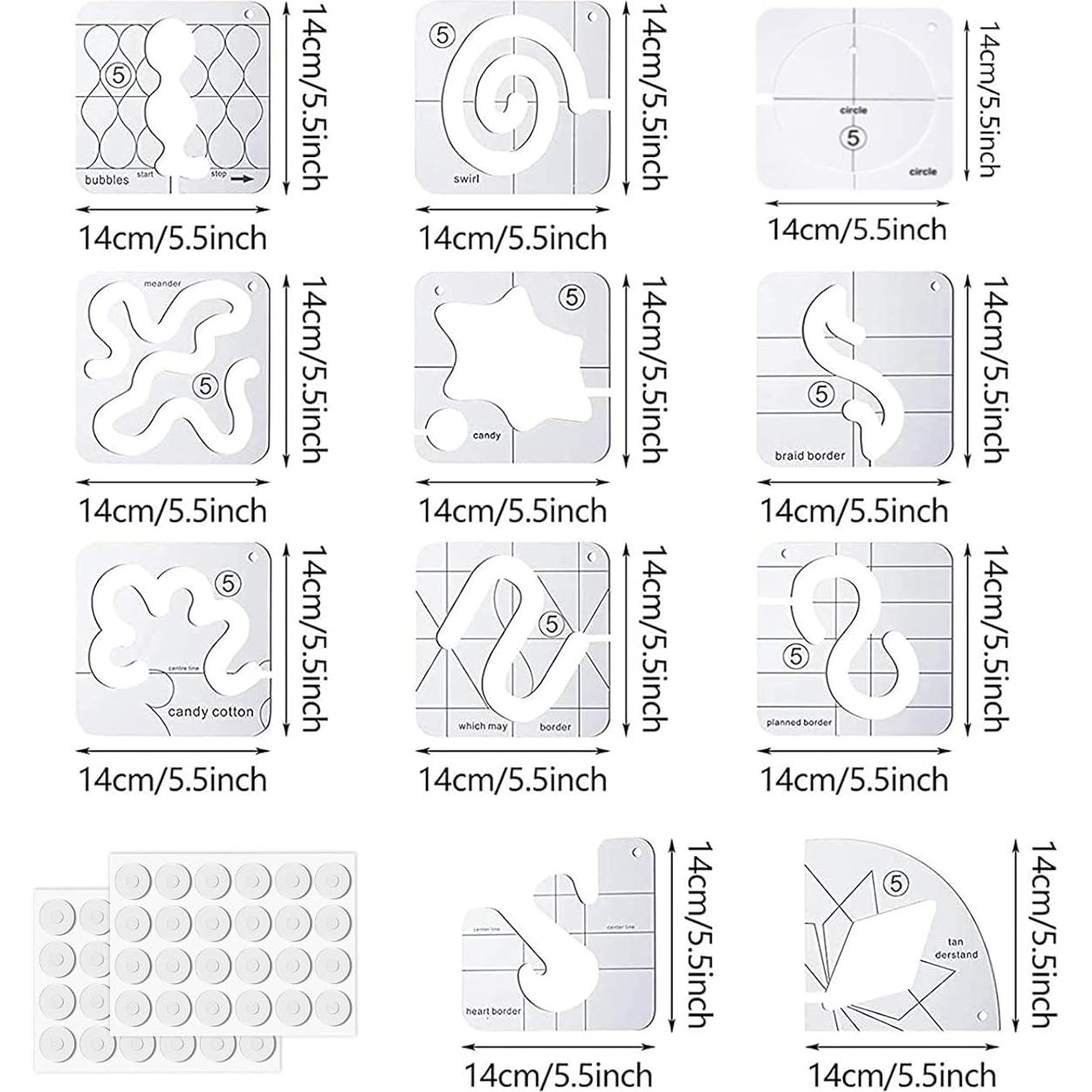 Juego de Plantillas de Acolchado JFT 15 Piezas con Guantes