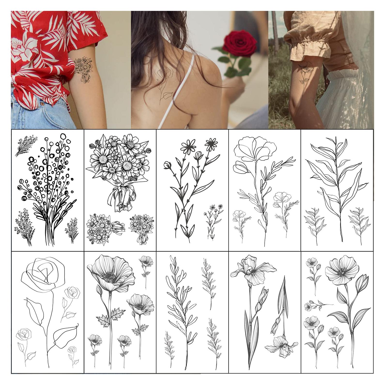 Tatuajes Temporales Florales Esland 10 Piezas Impermeables